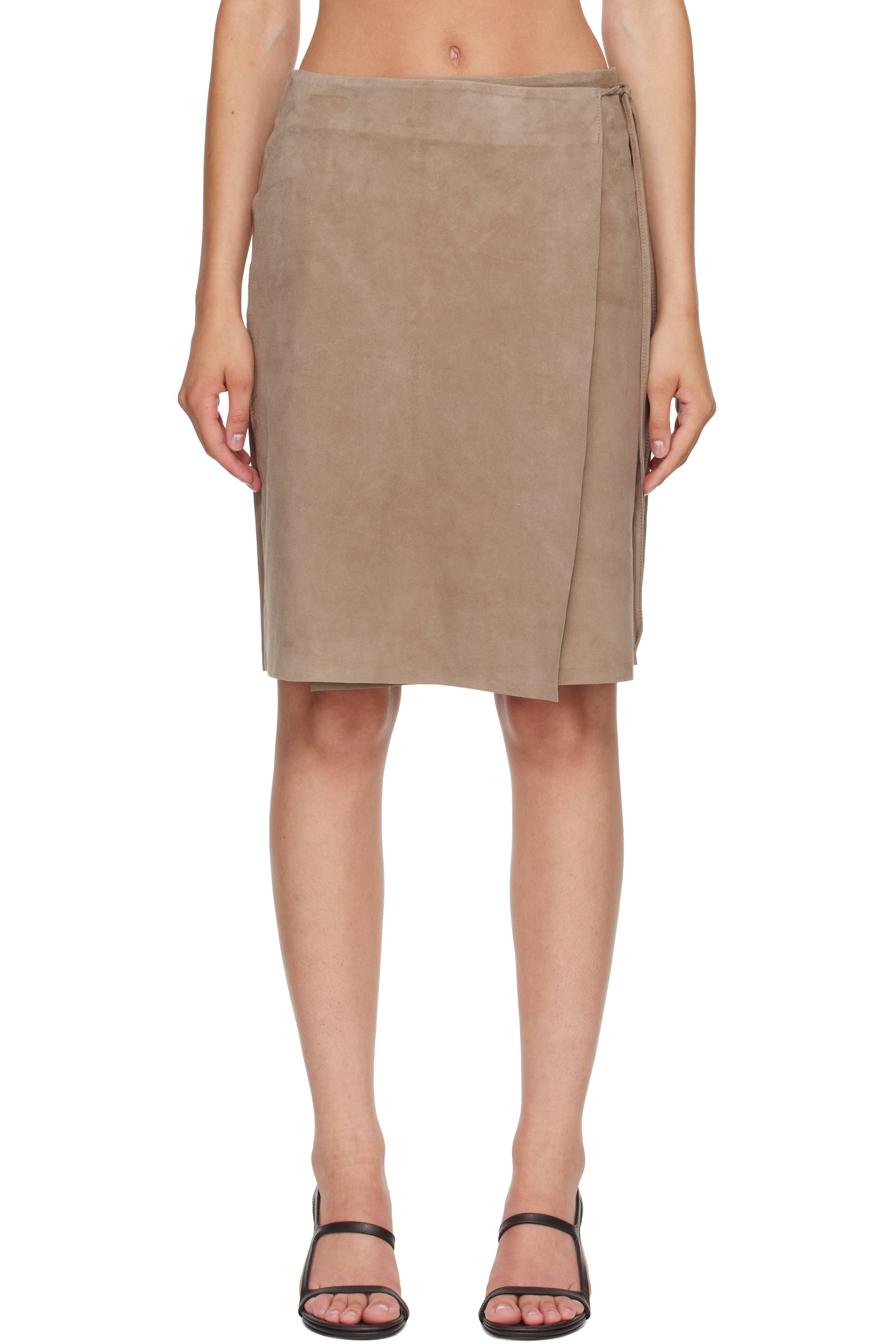 St. Agni - Taupe Suede Everyday Wrap Midi Skirt