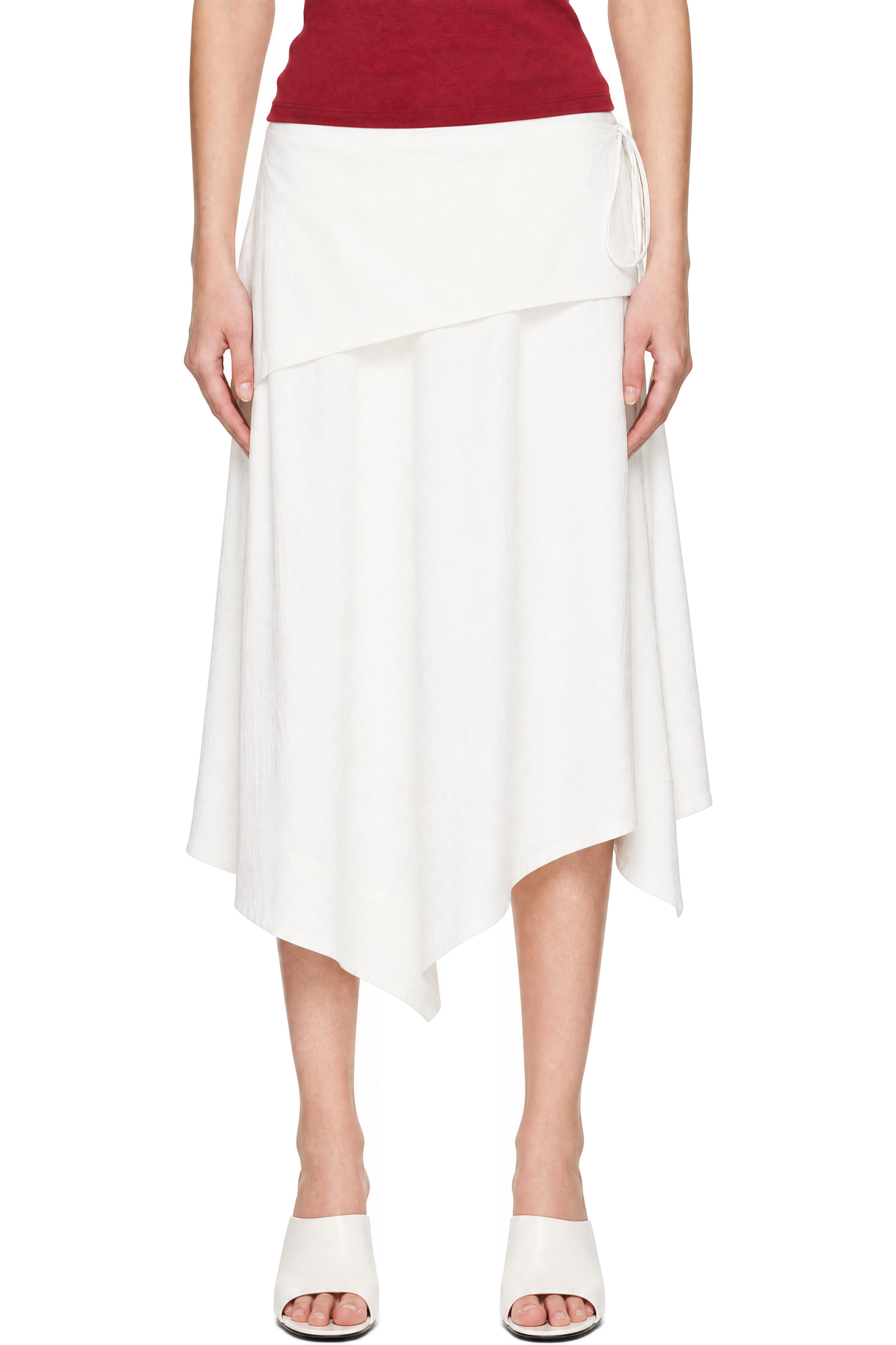 St. Agni - White Detachable Belt Asymm Midi Skirt