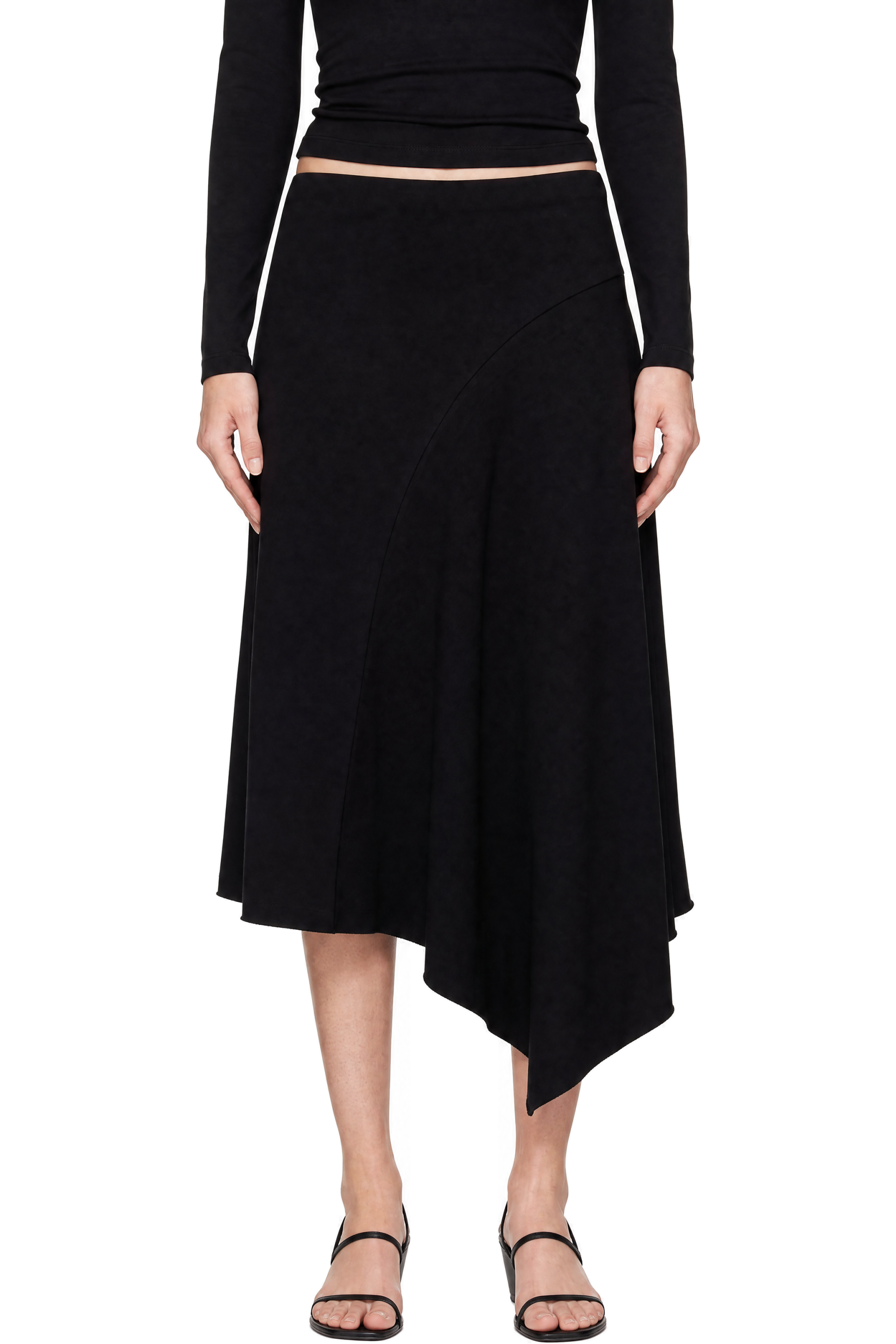 St. Agni - Black Asymm Drape Midi Skirt