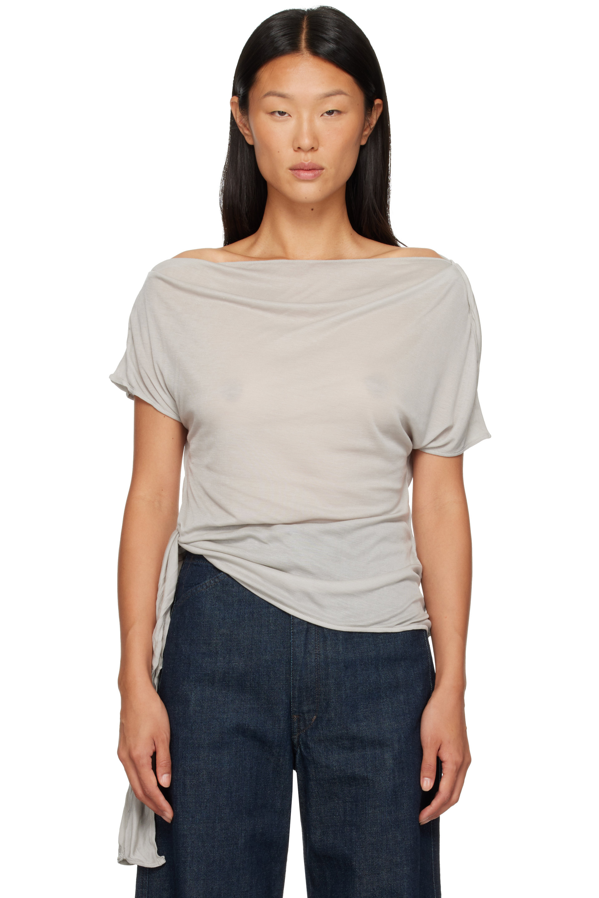 St. Agni - Gray Fine Jersey Off Shoulder Top