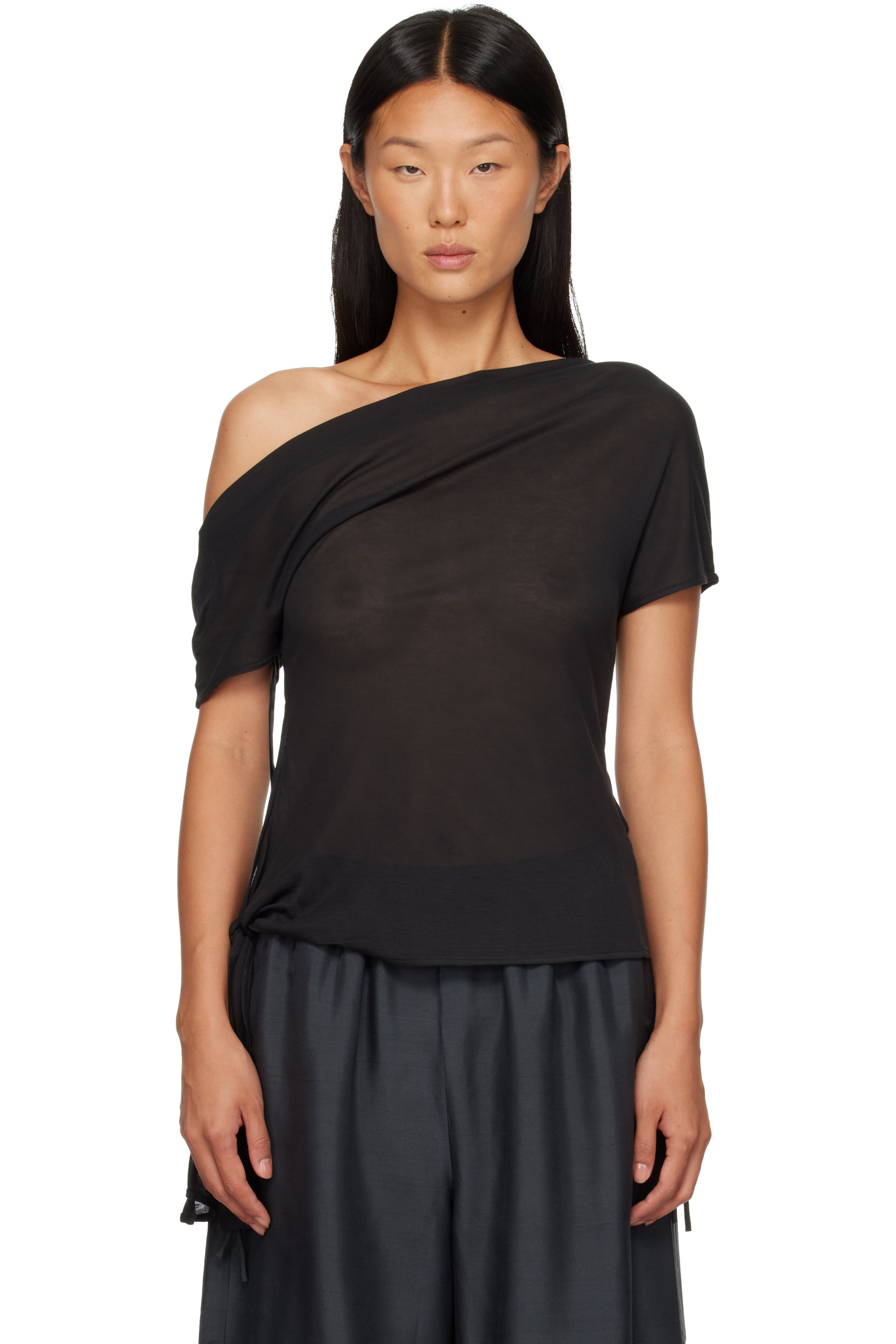 St. Agni - Black Fine Jersey Off Shoulder Top