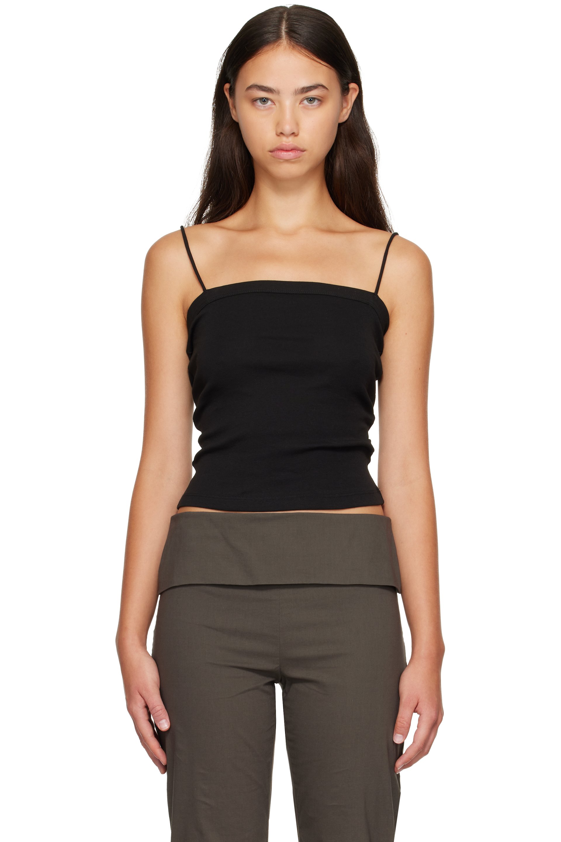 St. Agni - Camisole noire en coton bio à encolure carrée