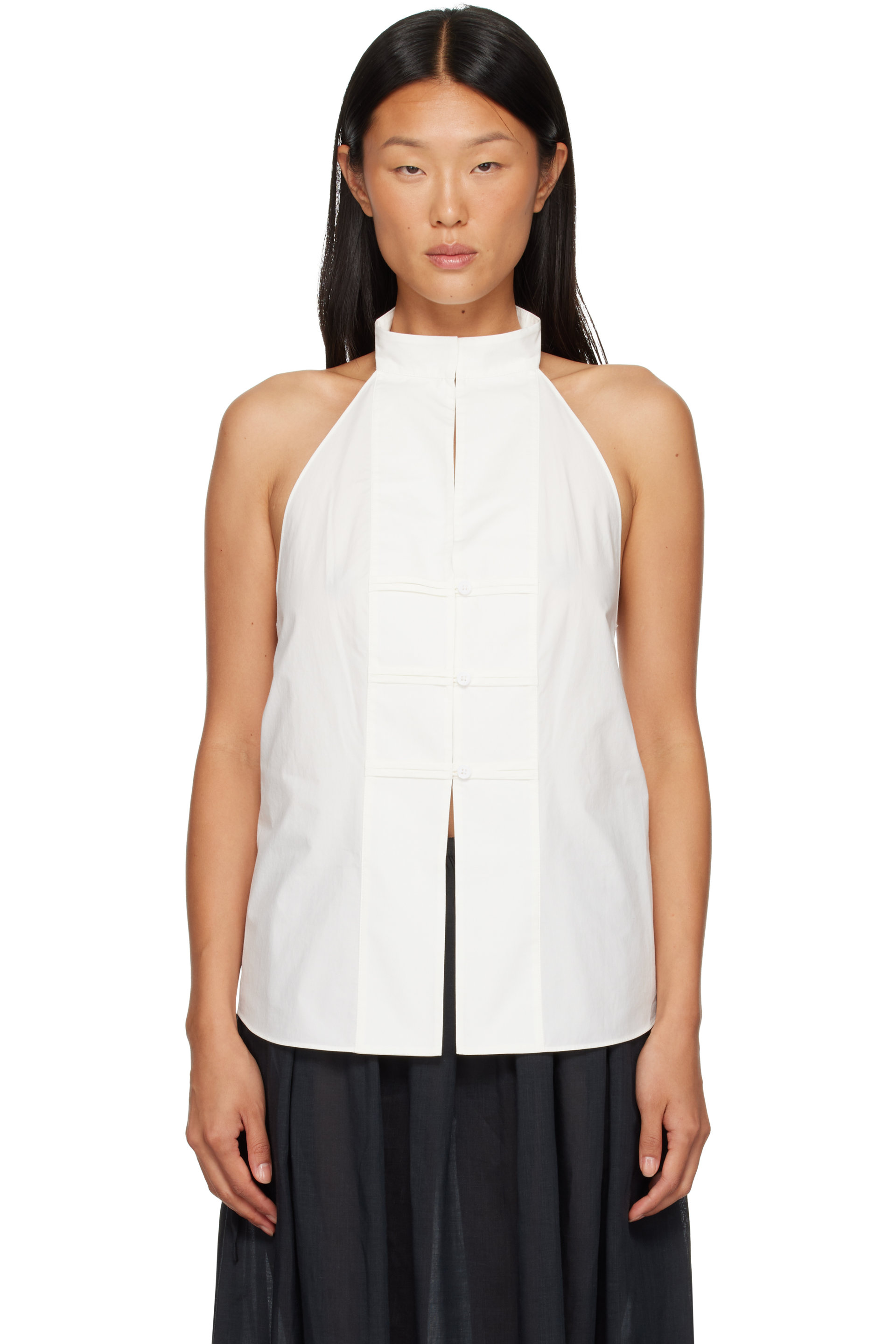 St. Agni - Off-White Button Detail Halter Top