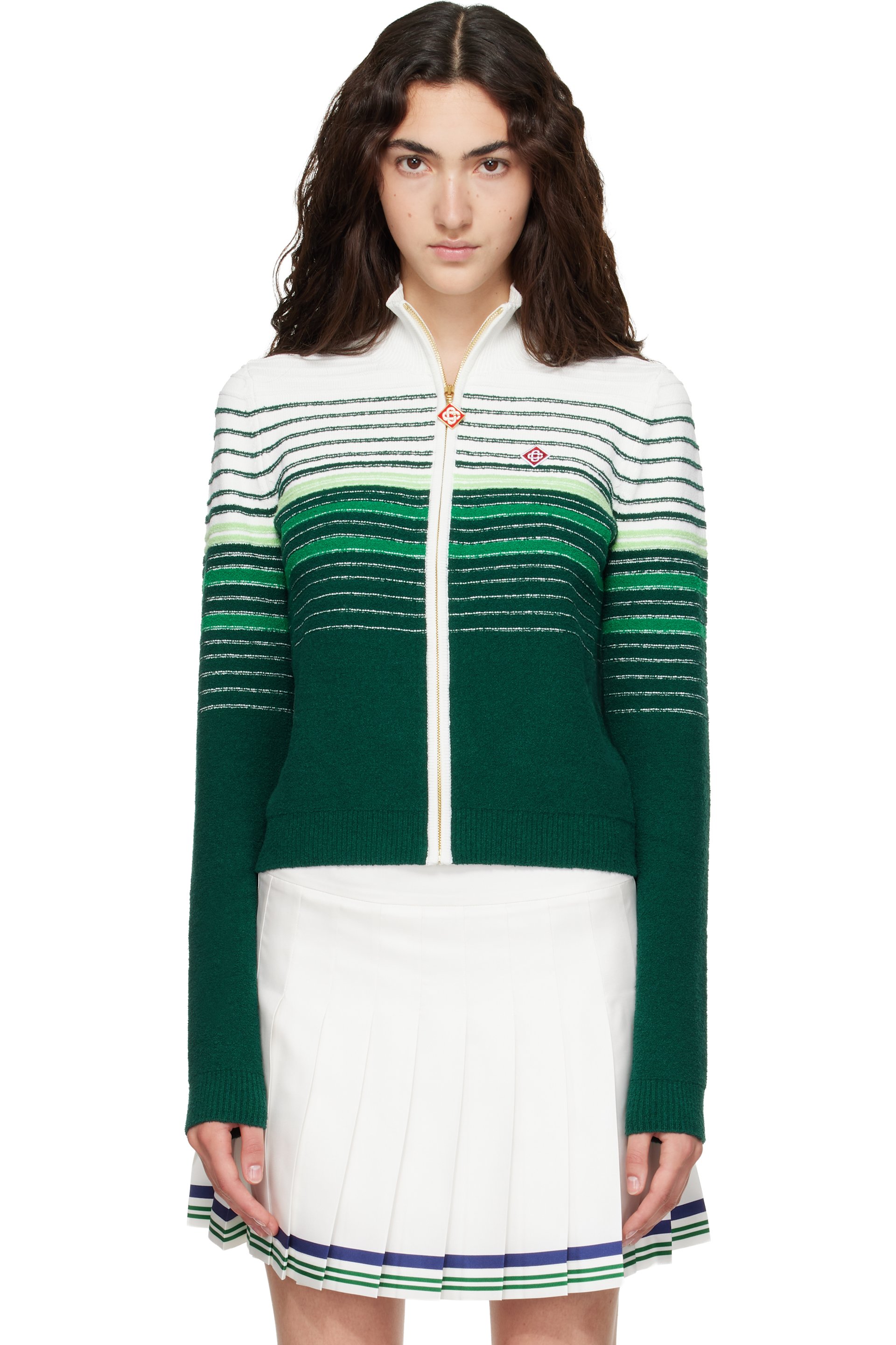 Casablanca - Blouson de survêtement blanc et vert à glissière et à rayures