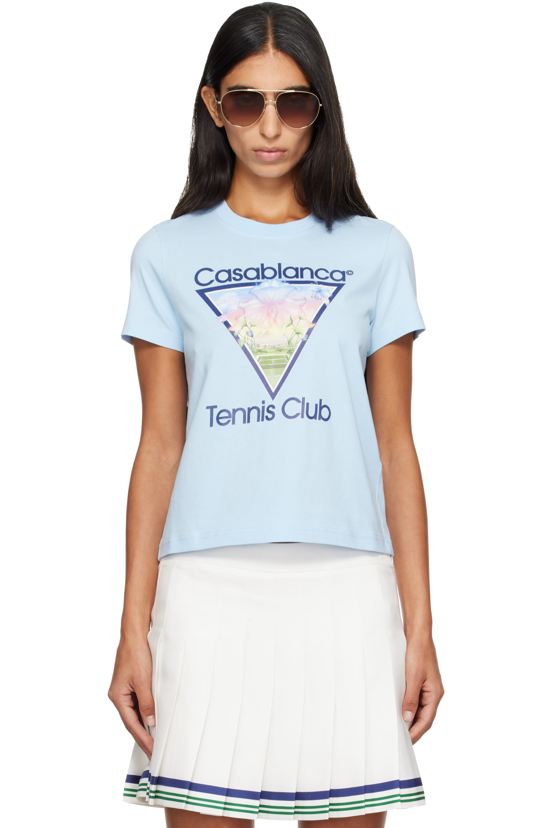 Casablanca - Blue 'Tennis Club' Icon Pyramid Abduction Fitted T‑shirt
