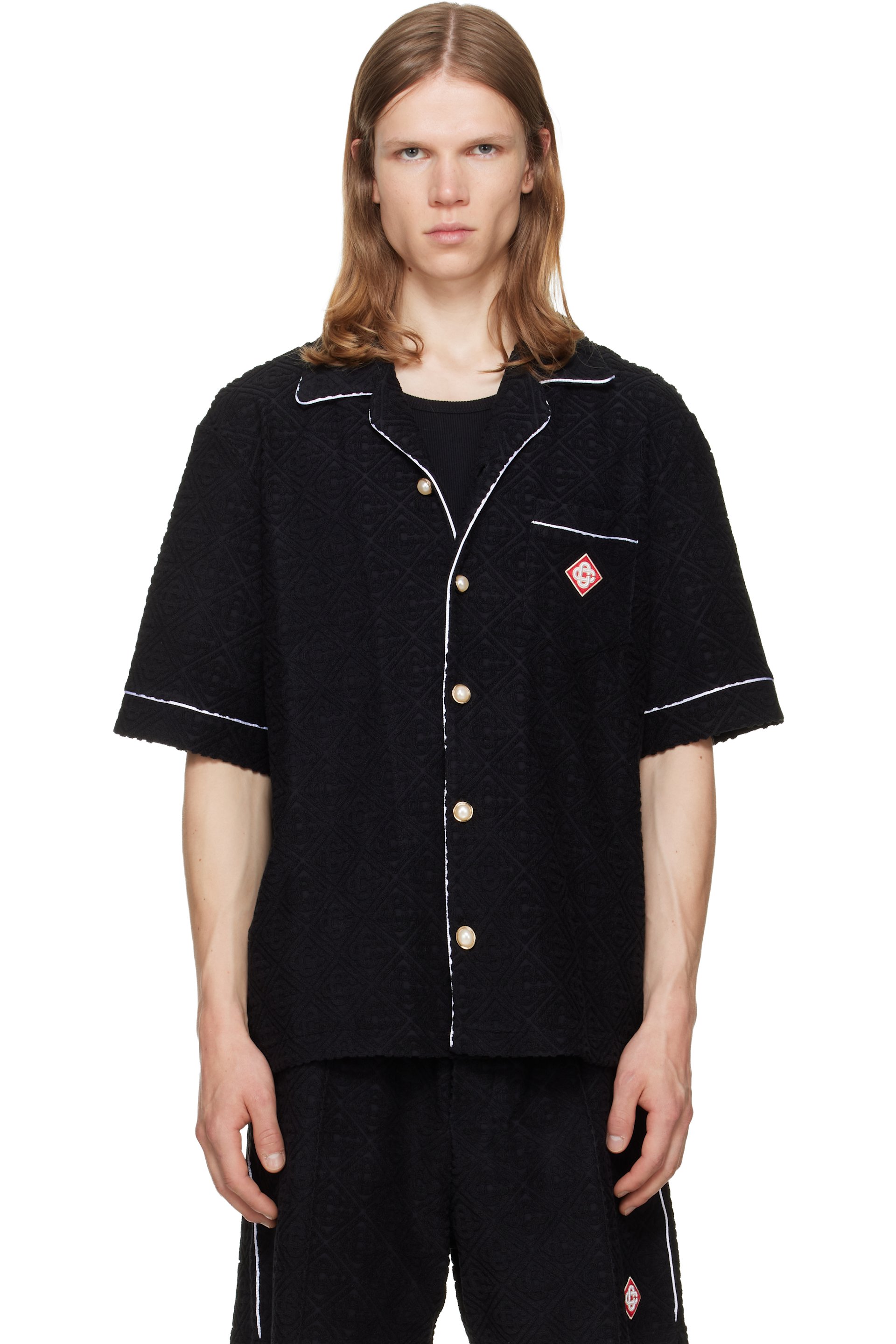 Casablanca - Black Towelling Monogram Short Sleeve Shirt