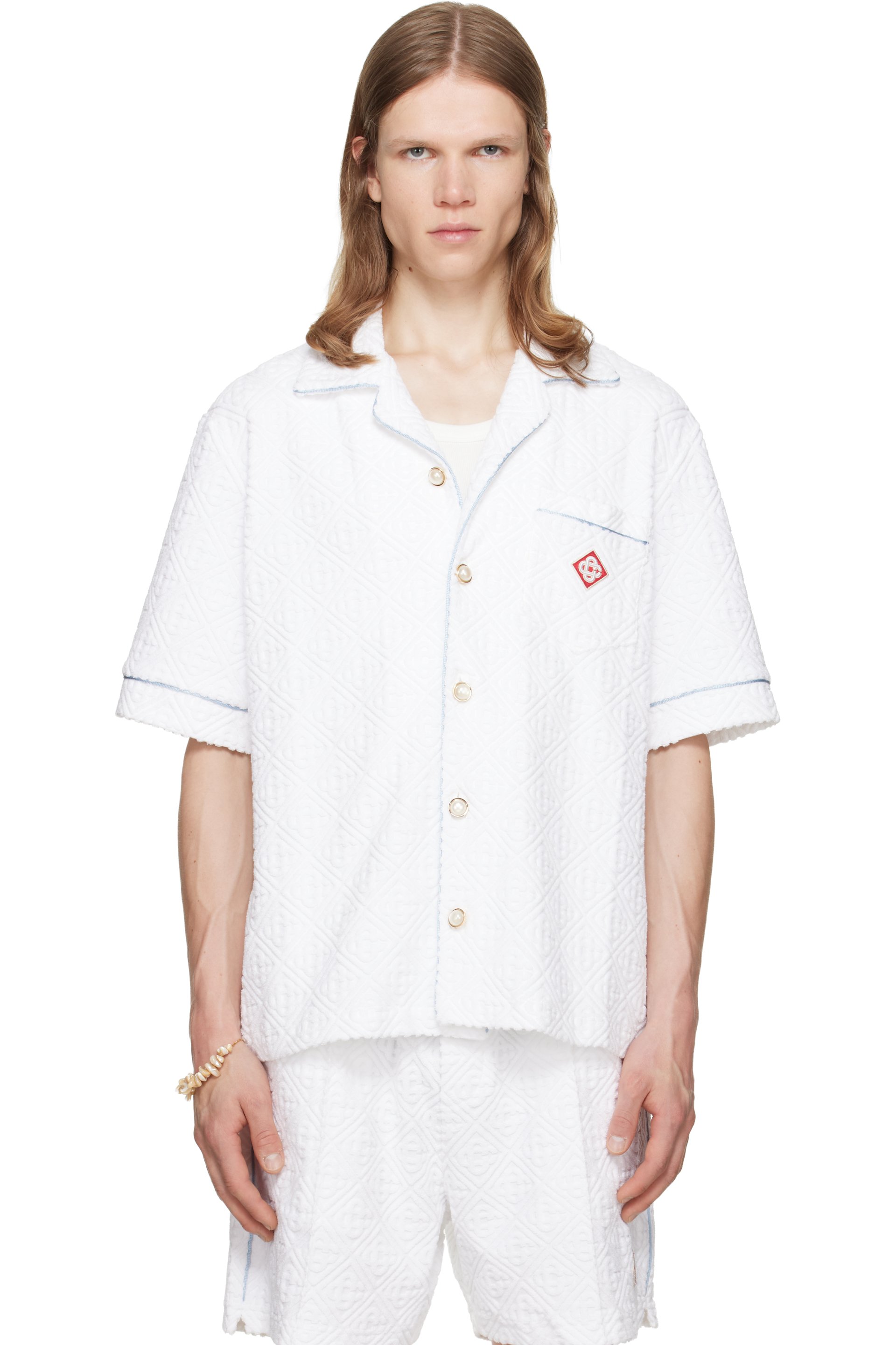 Casablanca - White Towelling Monogram Short Sleeve Shirt