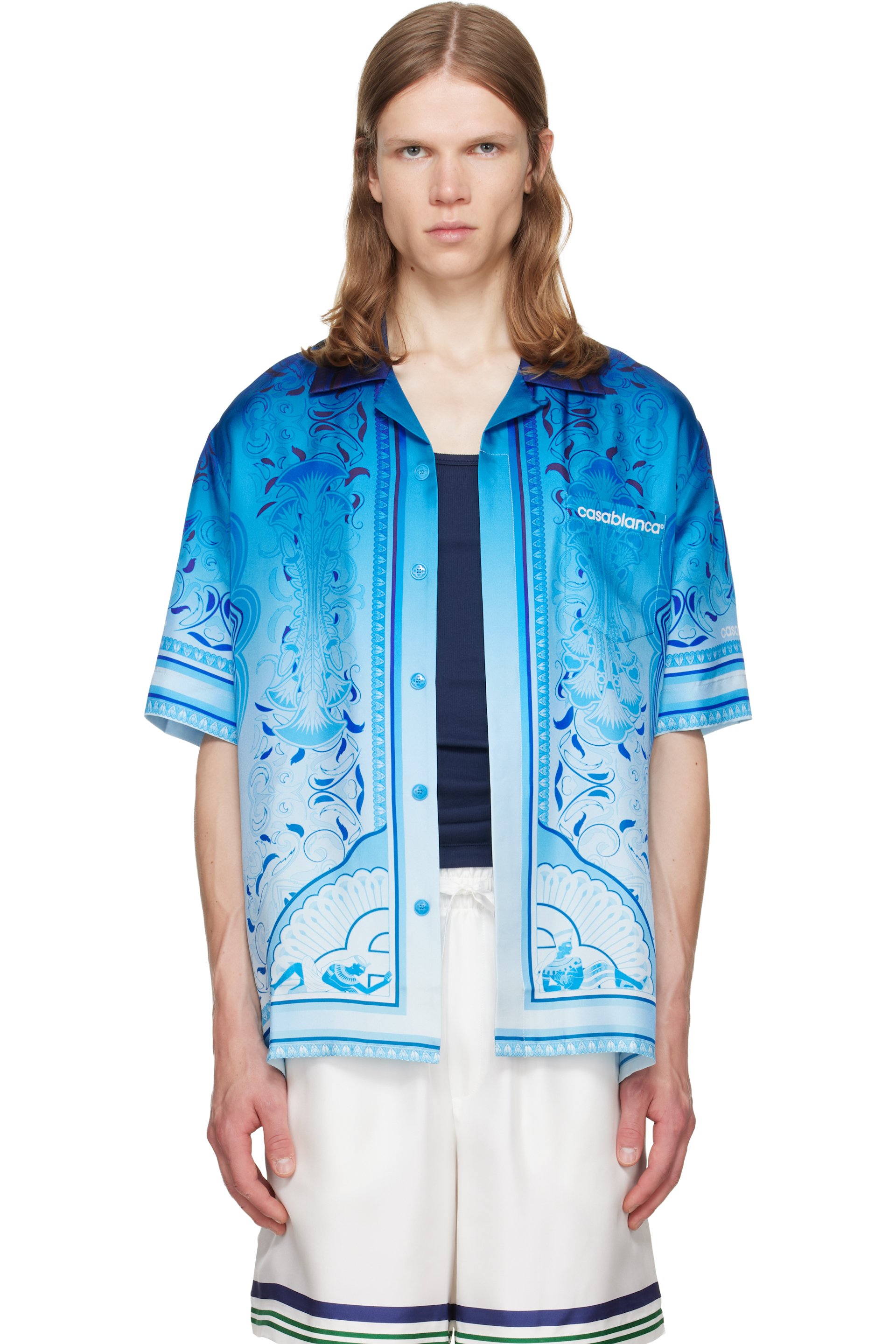 Casablanca - Blue Egyptian Rug Camp Collar Short Sleeve Shirt