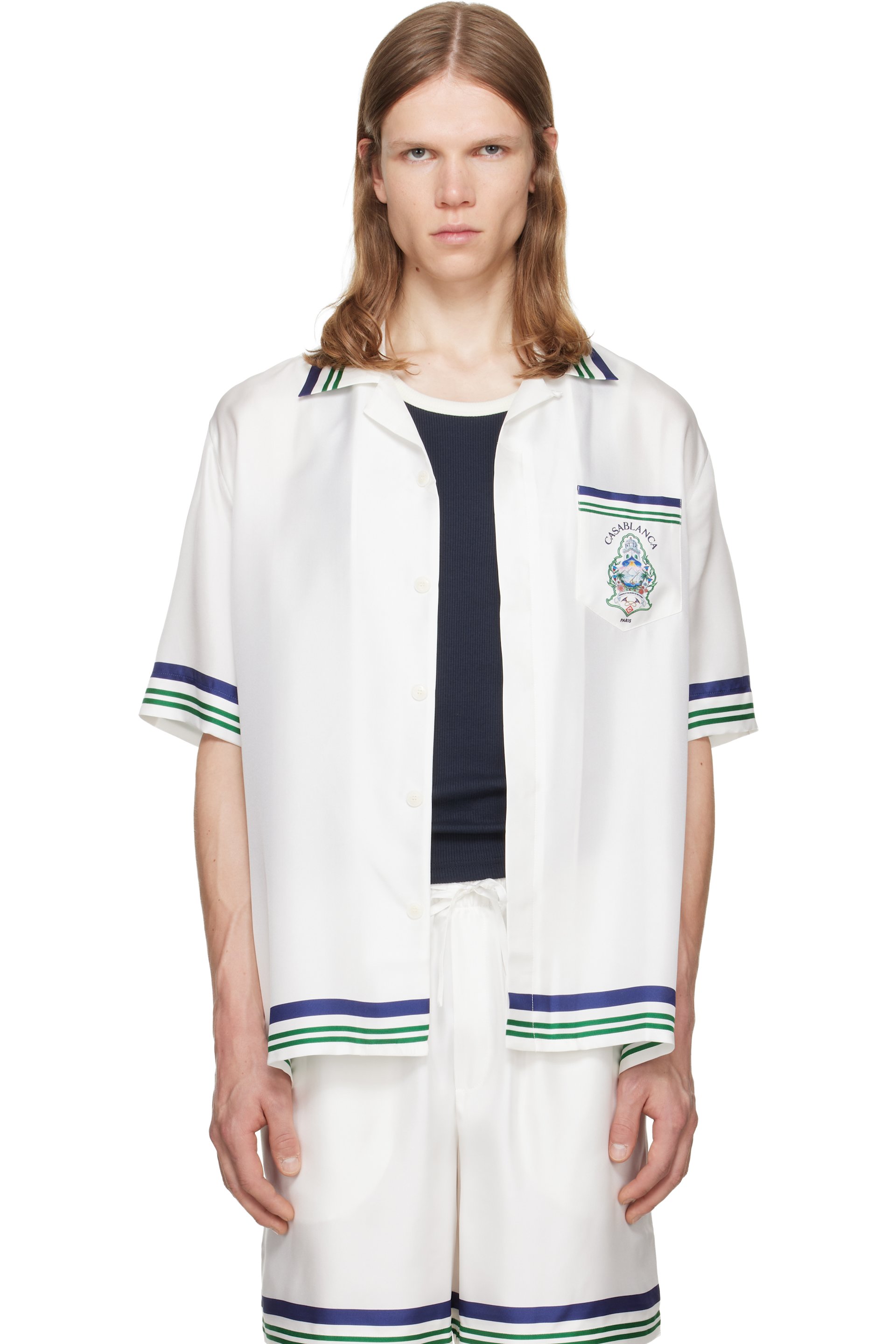 Casablanca - White Hotel Emblem Short Sleeve Silk Shirt