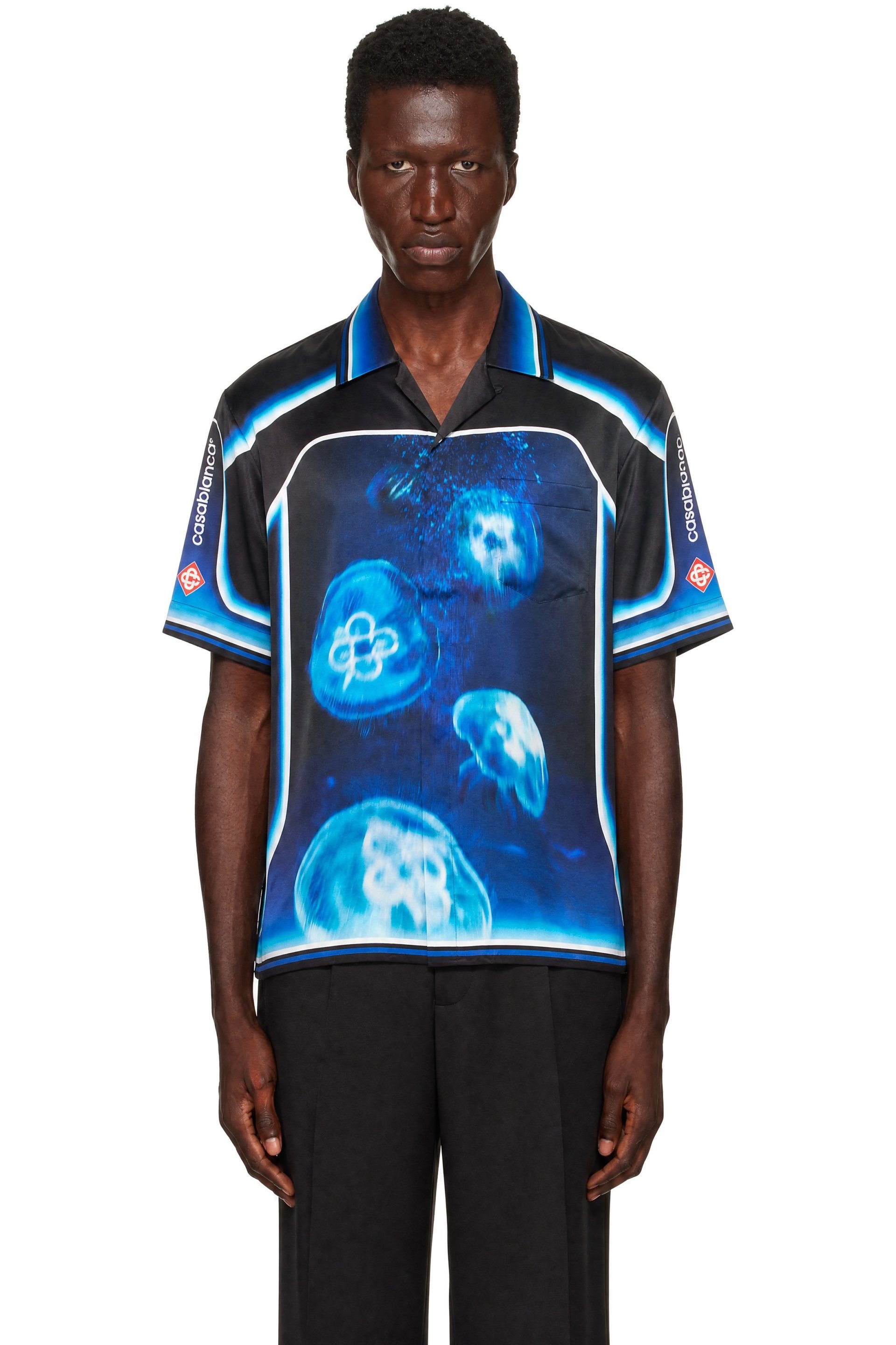 Casablanca - Blue Silk Satin Collar Shirt