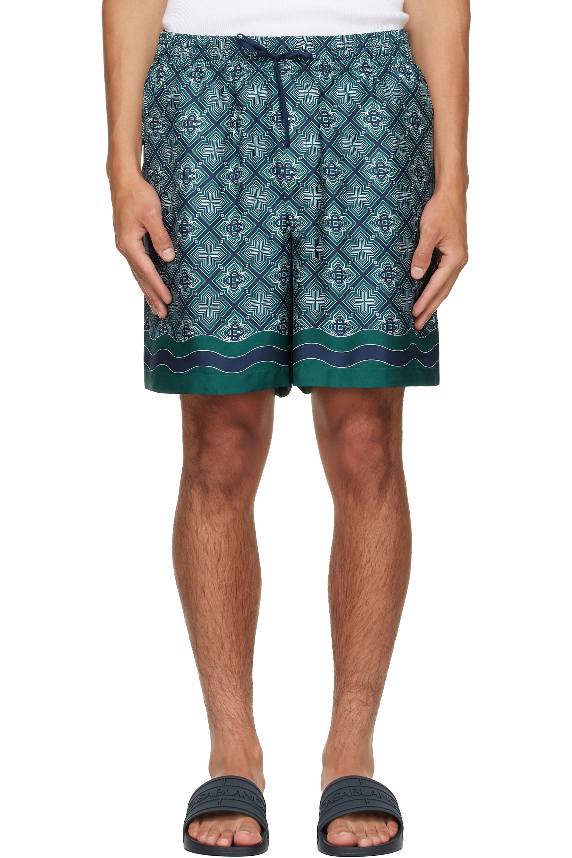 Casablanca - Green Radiating Monogram Silk Shorts