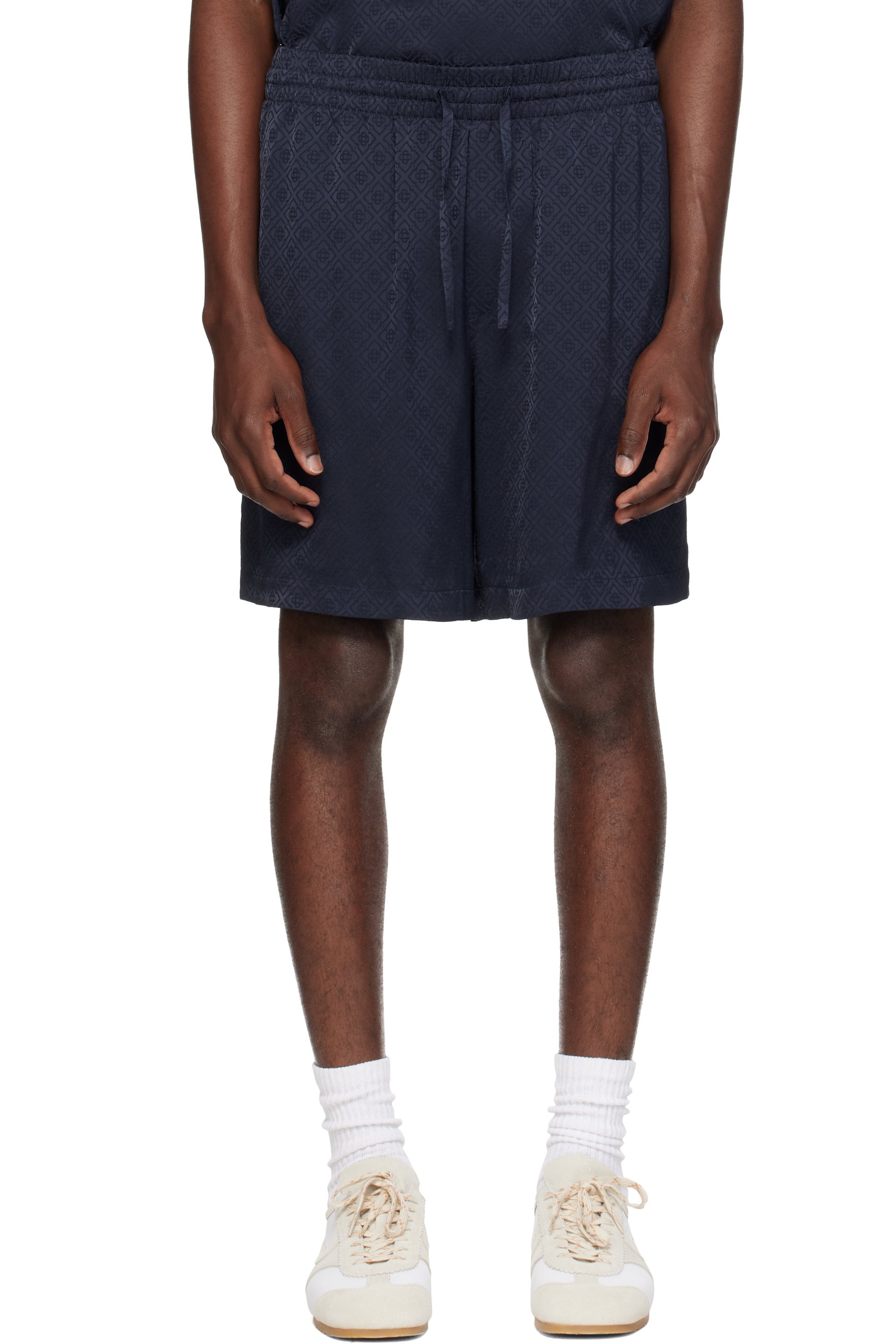 Casablanca - Navy Viscose Monogram Shorts