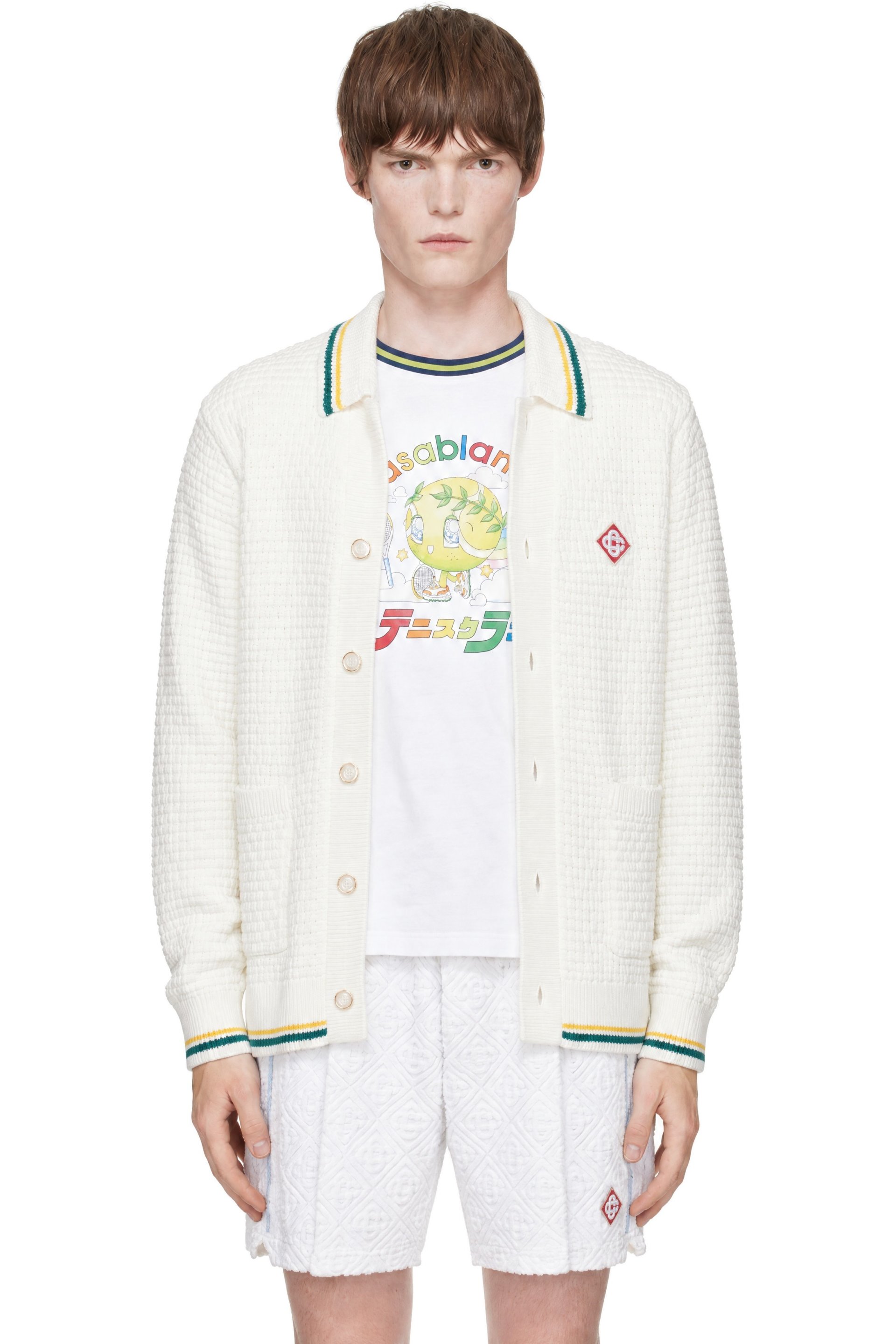 Casablanca - White 'Pyramid Of Oranges' Crochet Cardigan