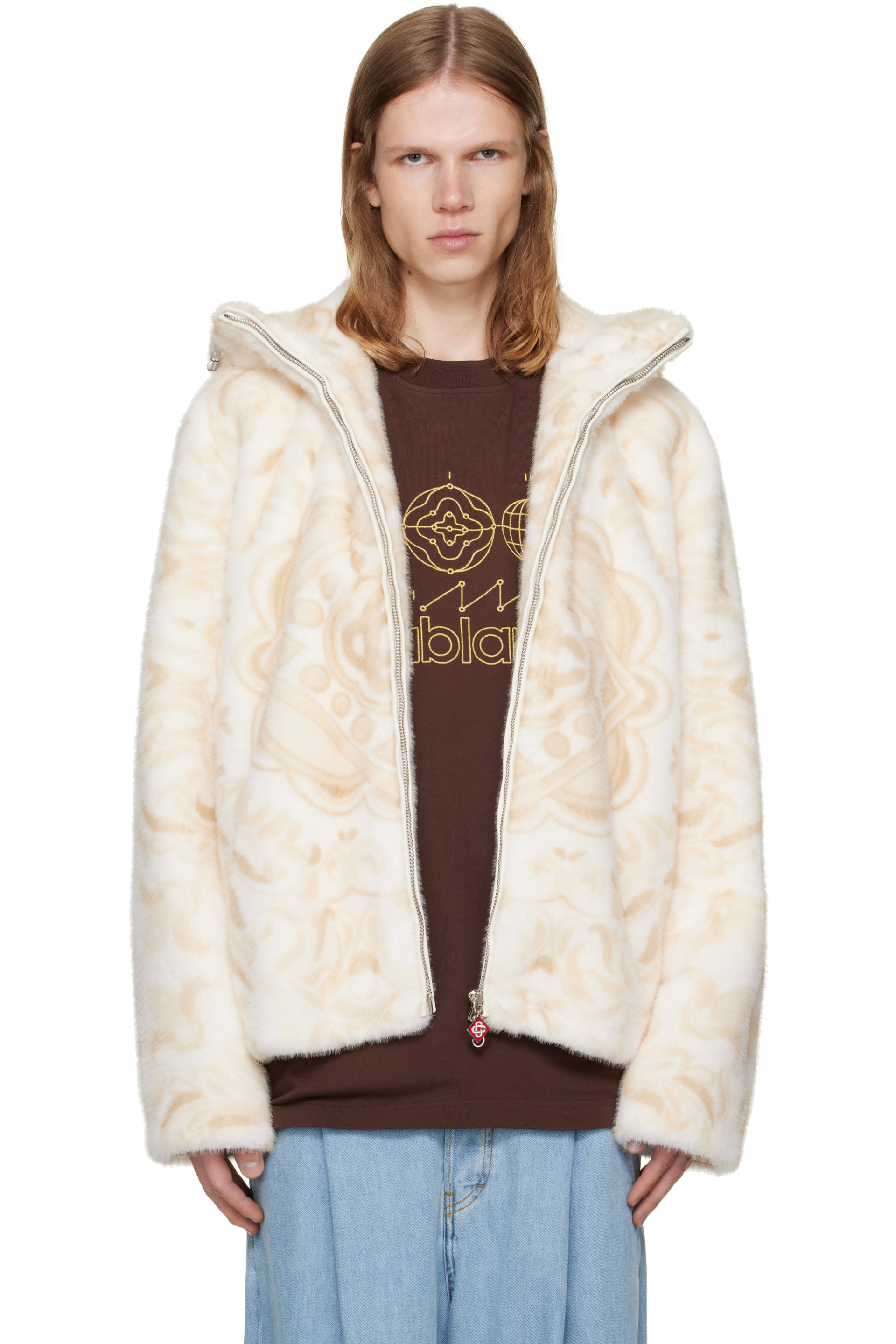 Casablanca - Beige Zip Faux-Fur Hoodie