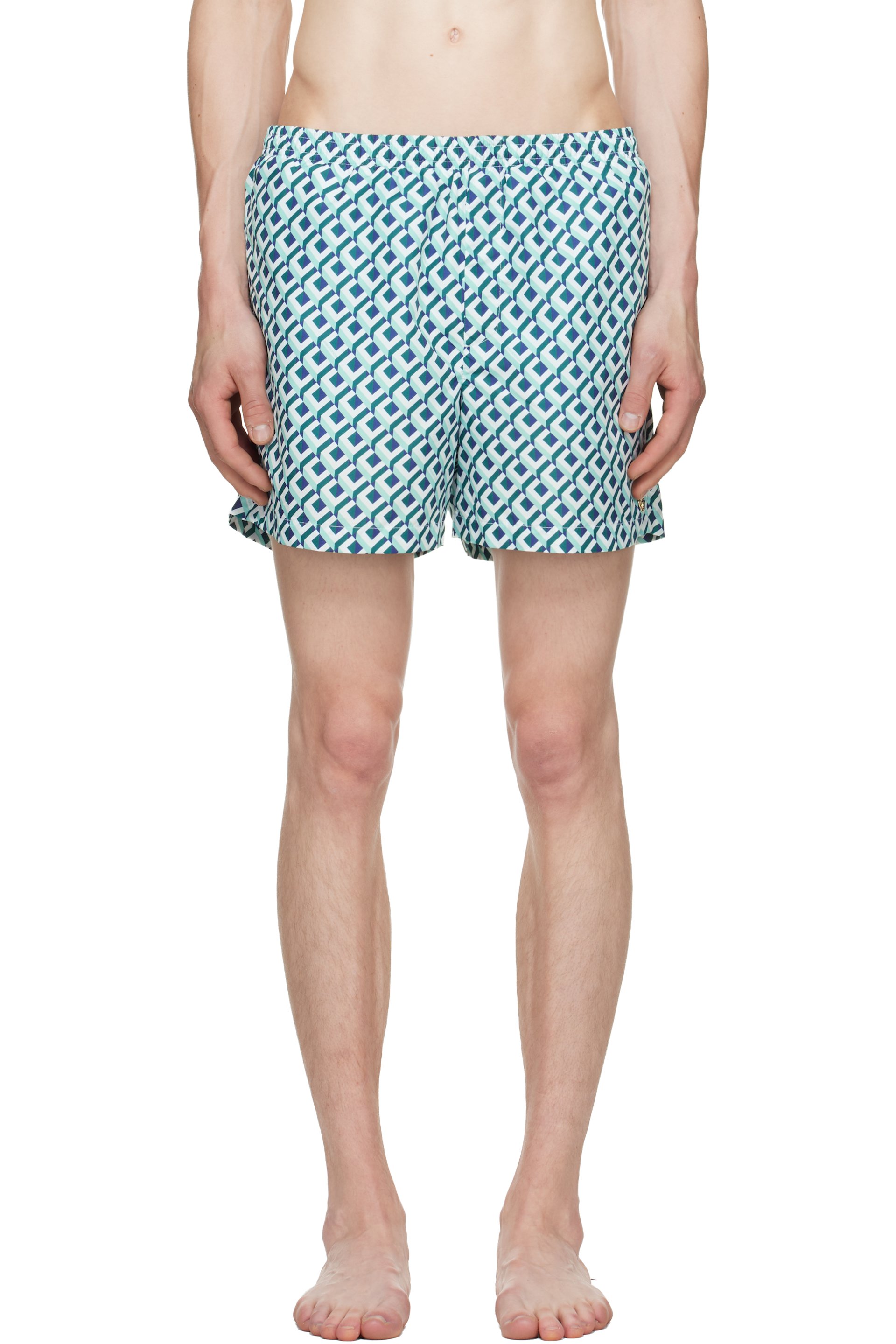Casablanca - White & Green Cubist Monogram Printed Swim Shorts
