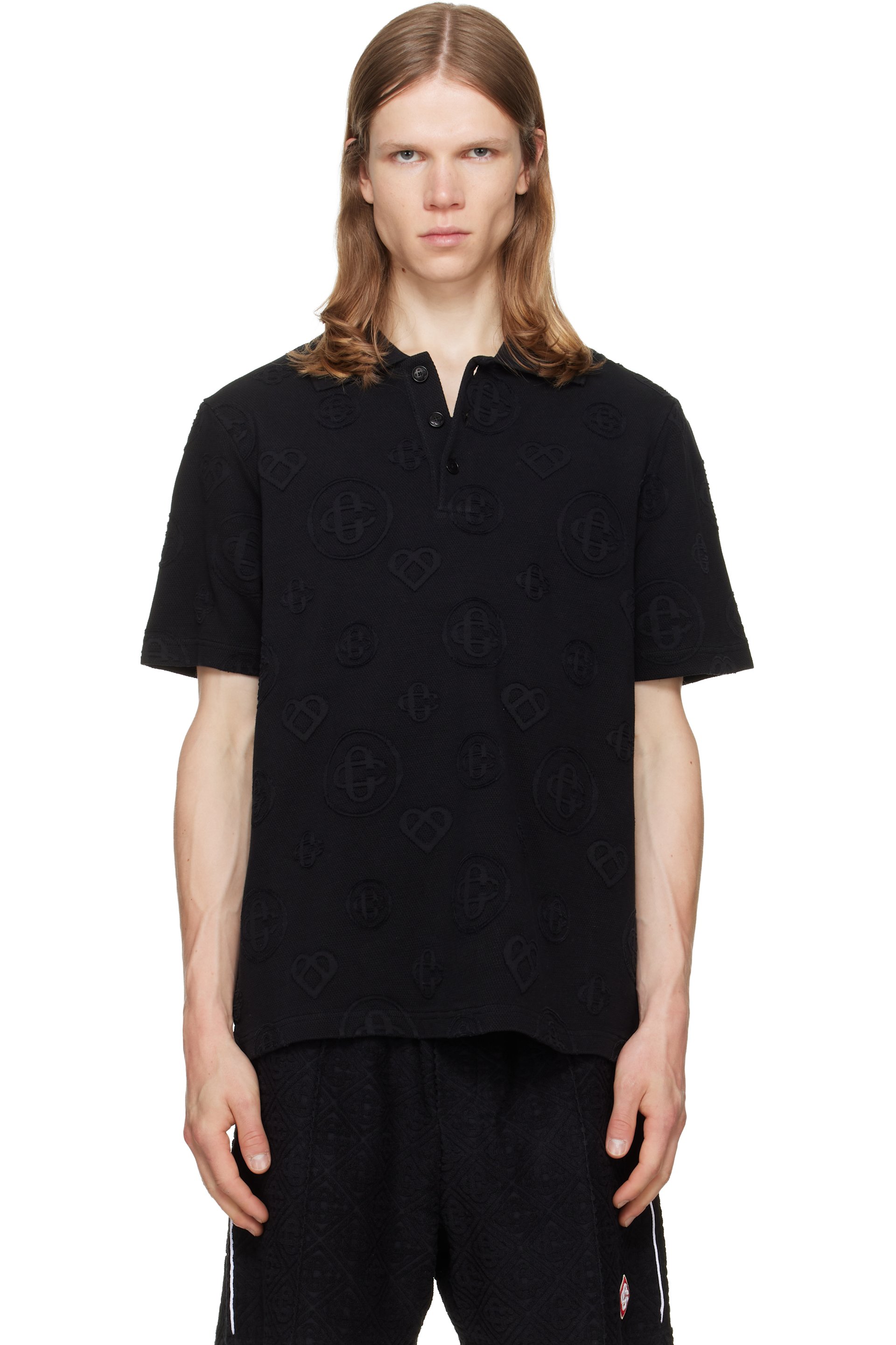 Casablanca - Black Applique Monogram Short Sleeve Polo