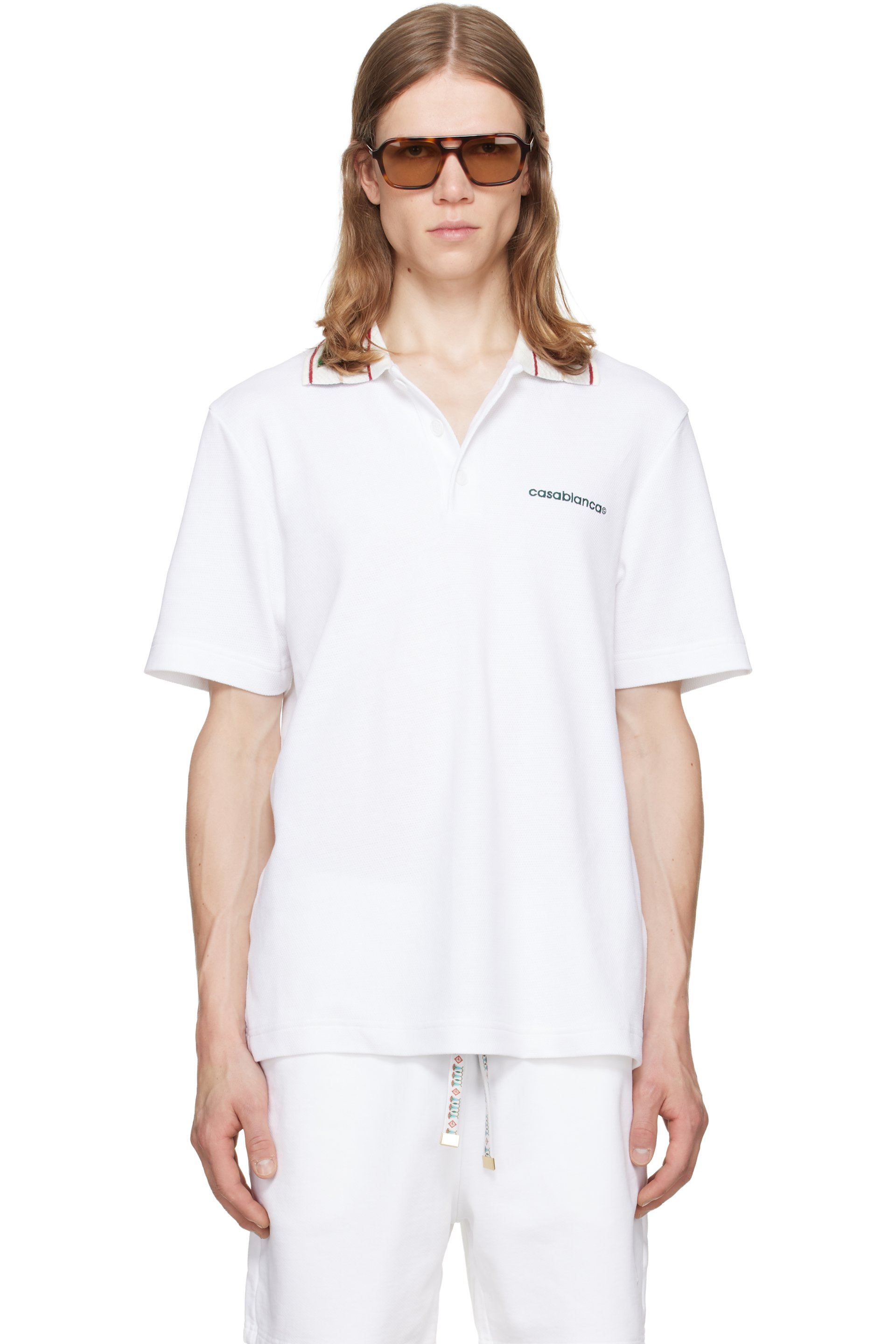 Casablanca - White Laurel Pique Short Sleeve Polo