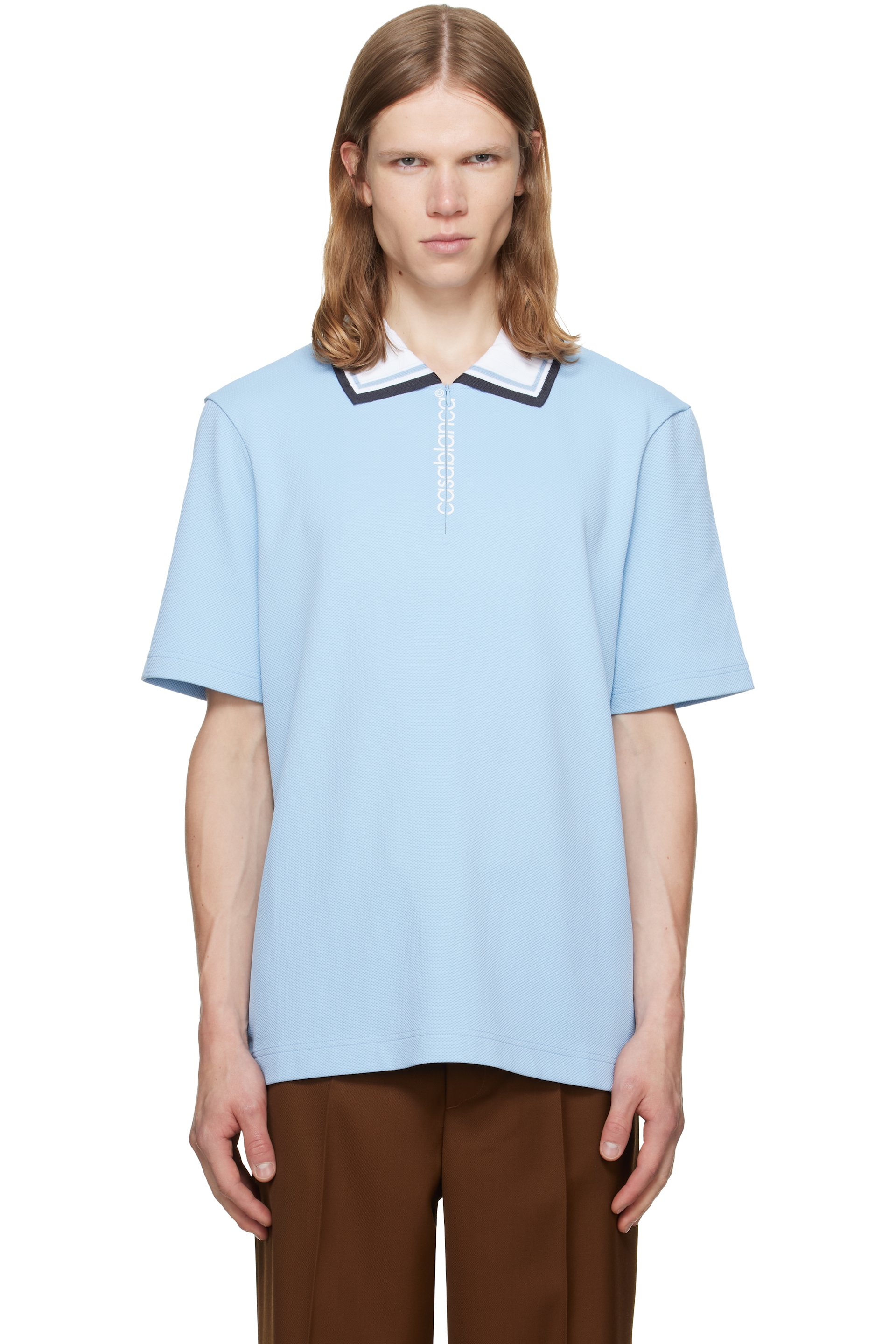 Casablanca - Blue Round Pique Zip Polo