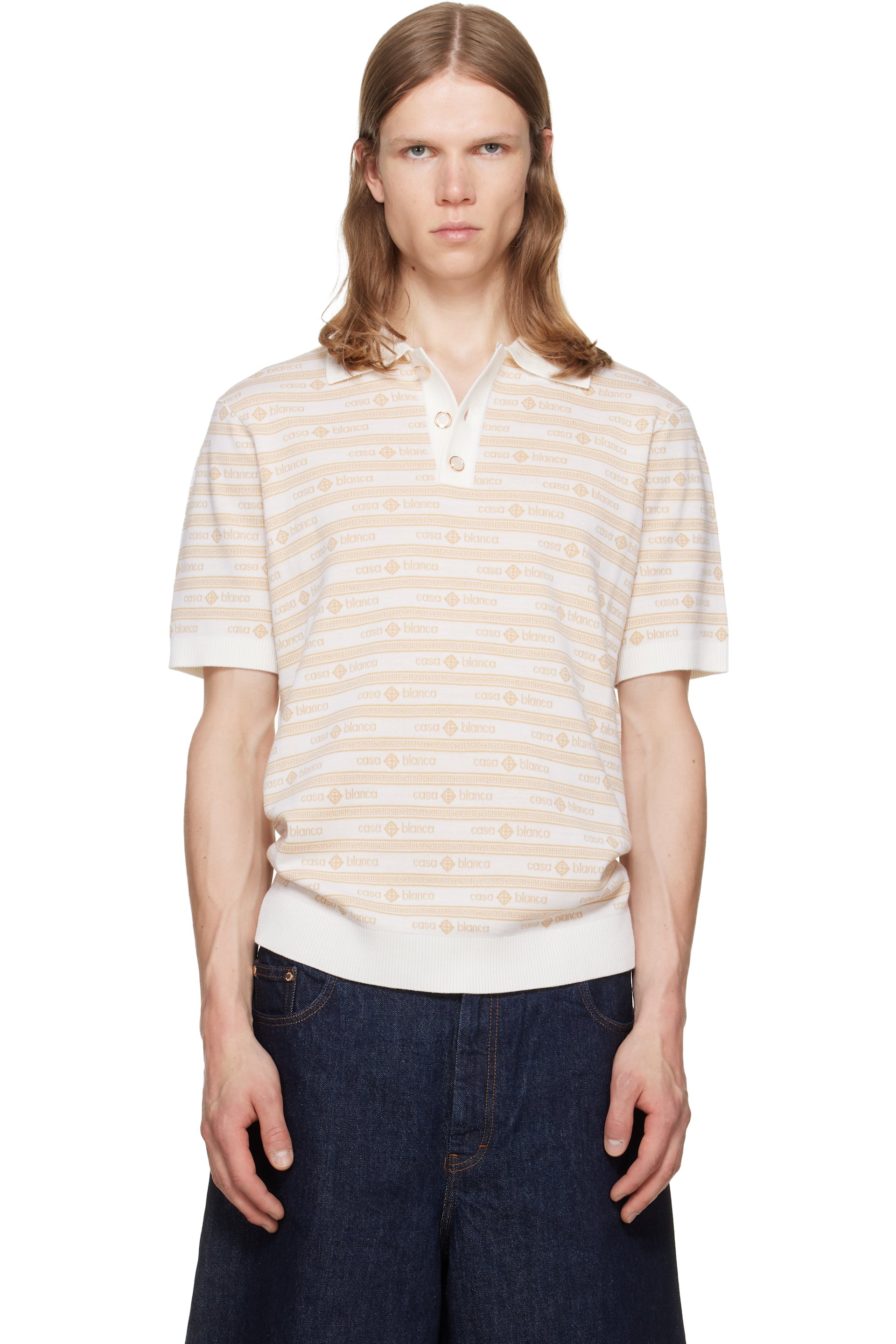 Casablanca - Off-White Knit Logo Short Sleeve Polo