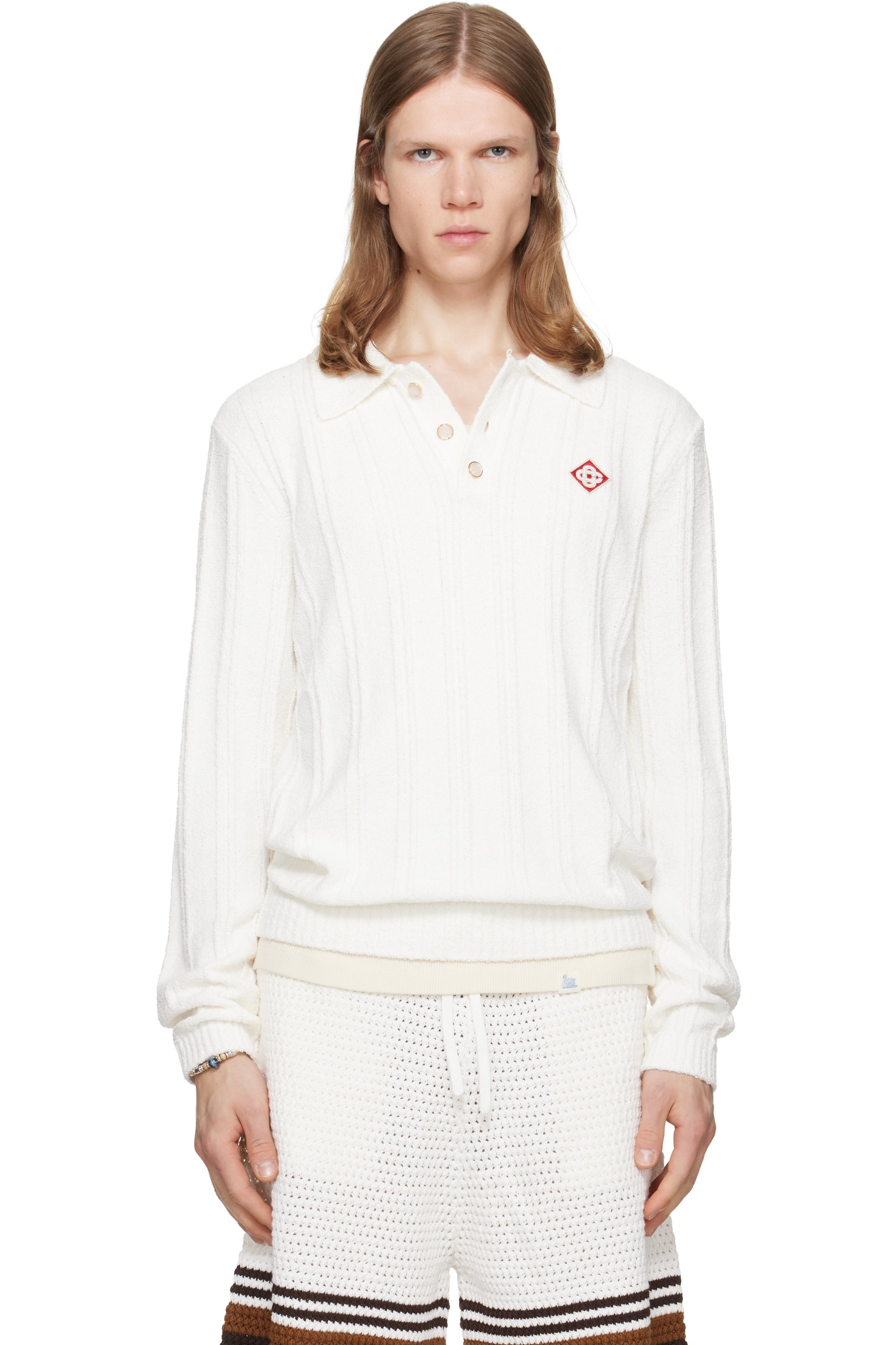 Casablanca - Off-White Boucle Long Sleeve Polo