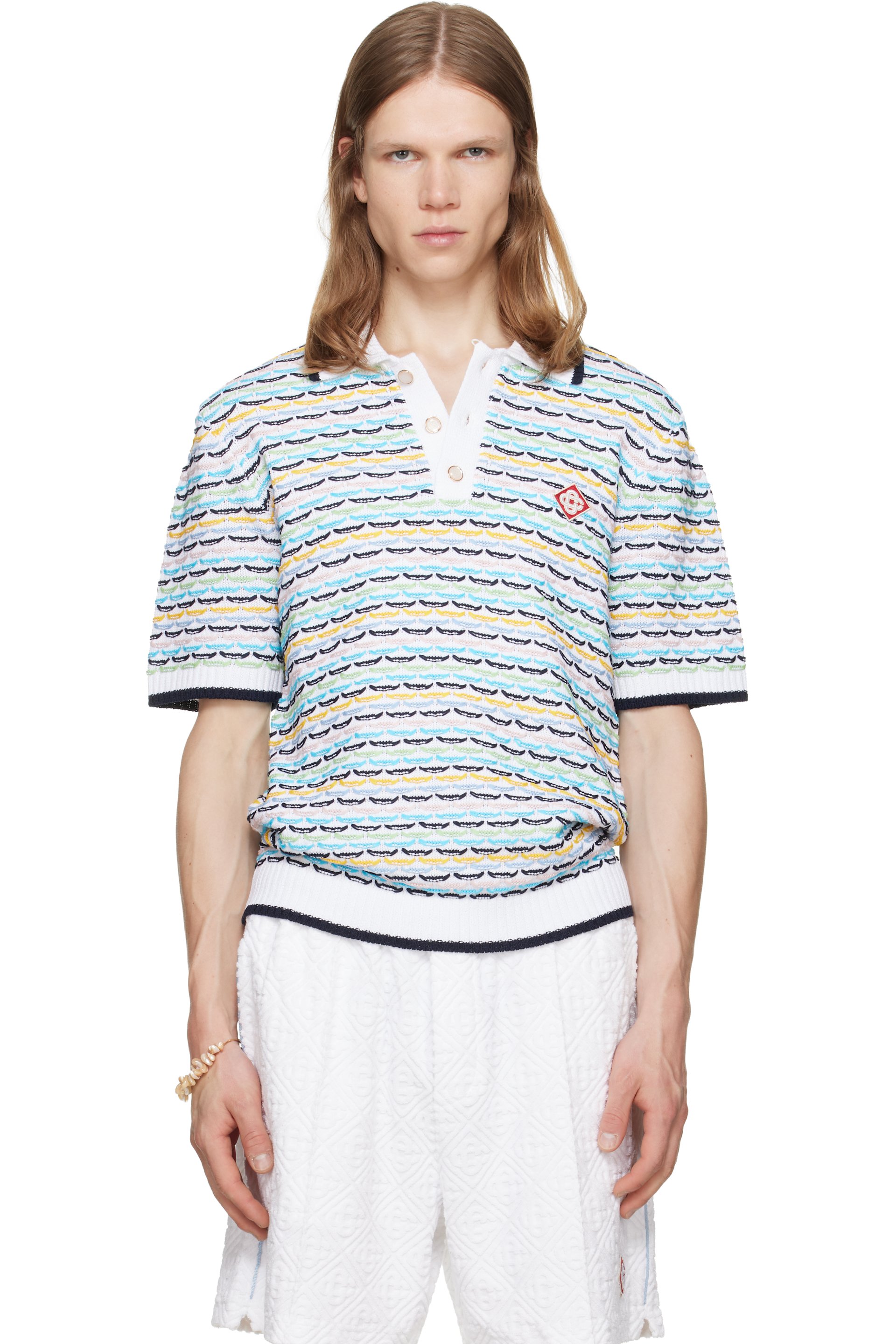Casablanca - White Tuck Stitch Short Sleeve Polo