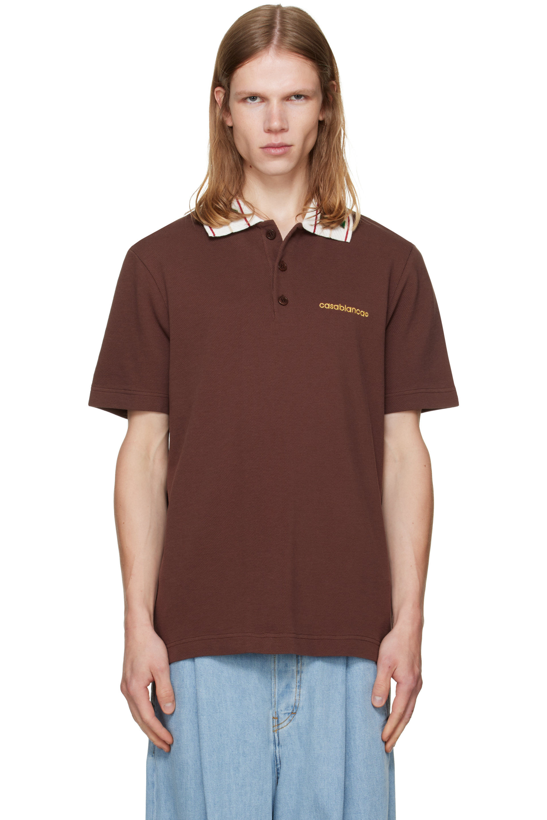 Casablanca - Brown Laurel Pique Short Sleeve Polo