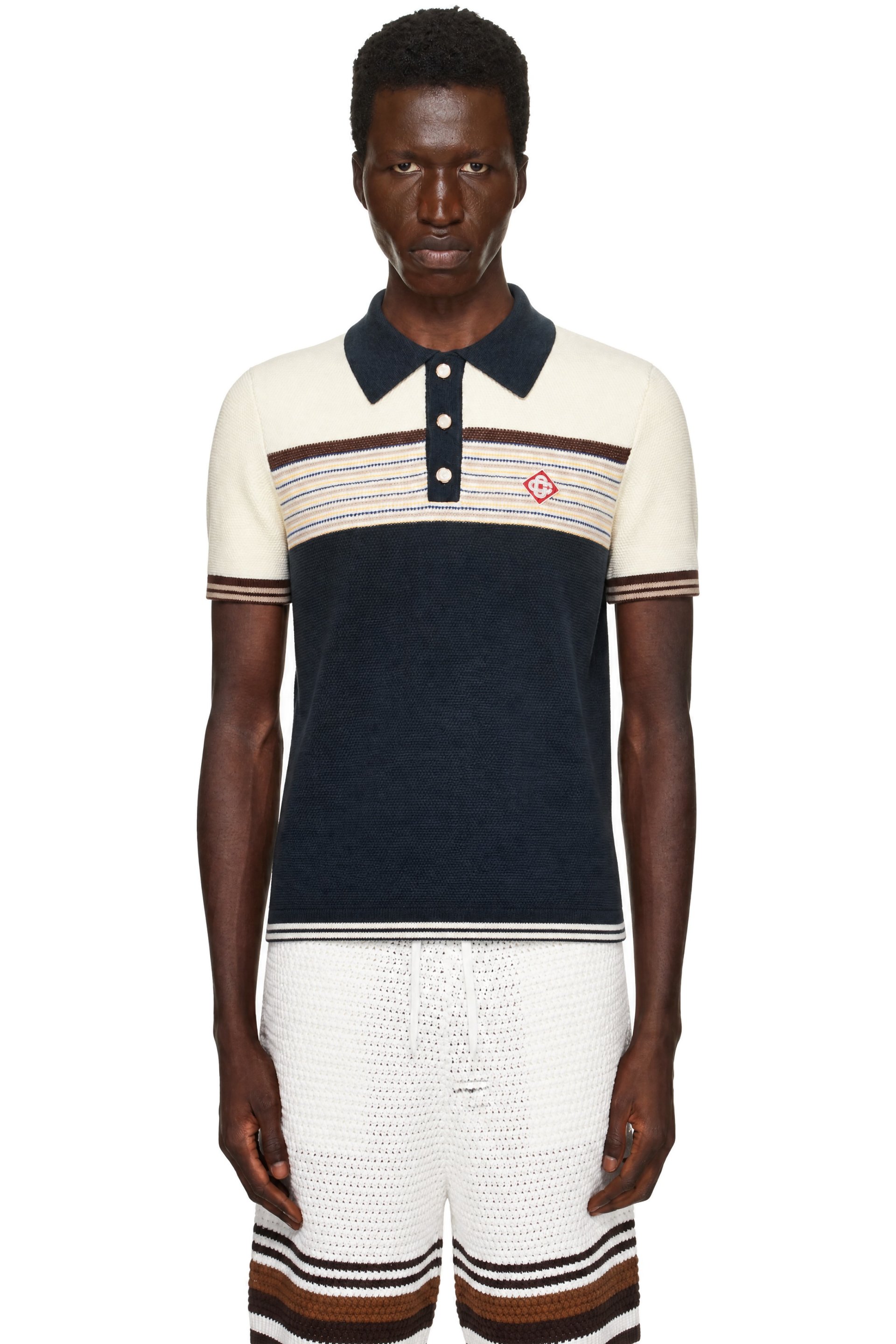 Casablanca - Navy & Off-White Cafe Stripe Polo
