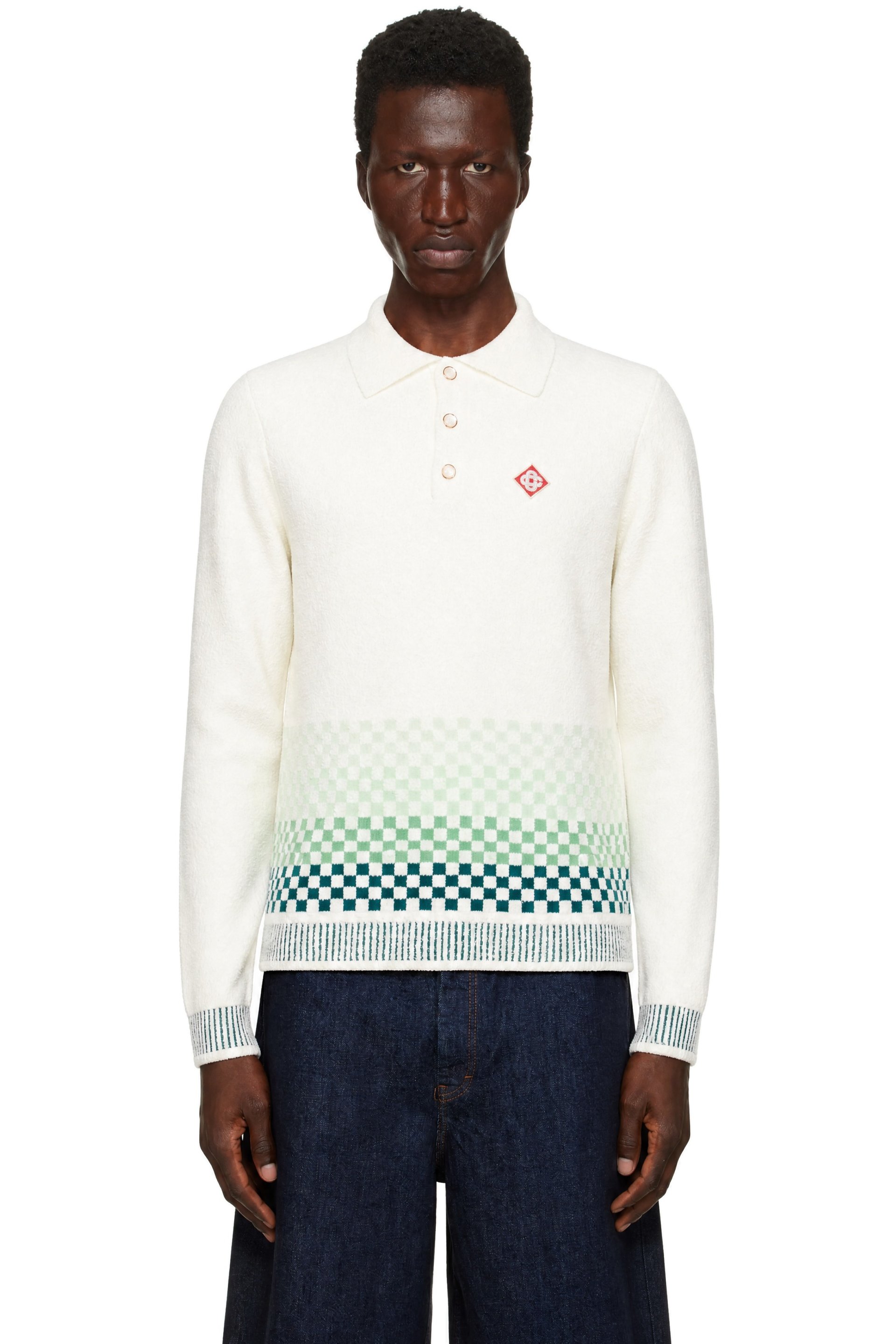 Casablanca - White Check Long Sleeve Polo