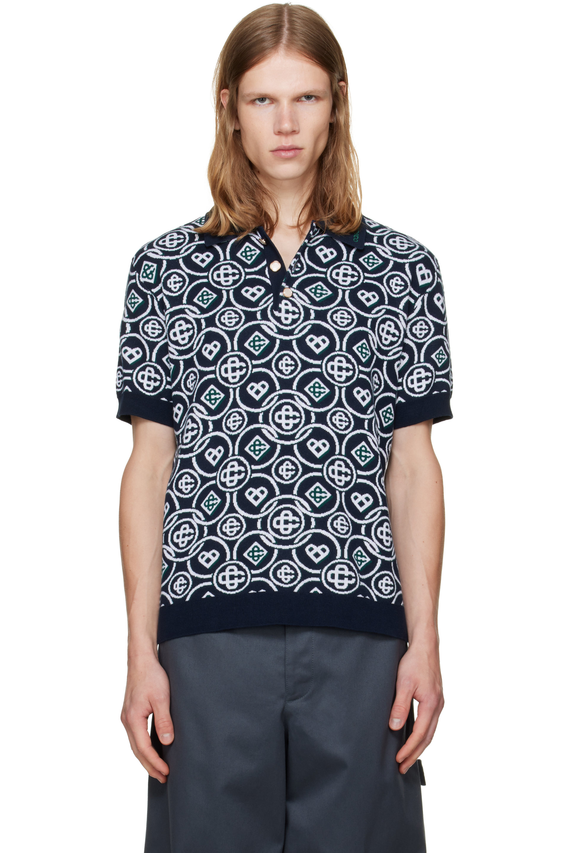 Casablanca - Black Icon Monogram Short Sleeve Polo