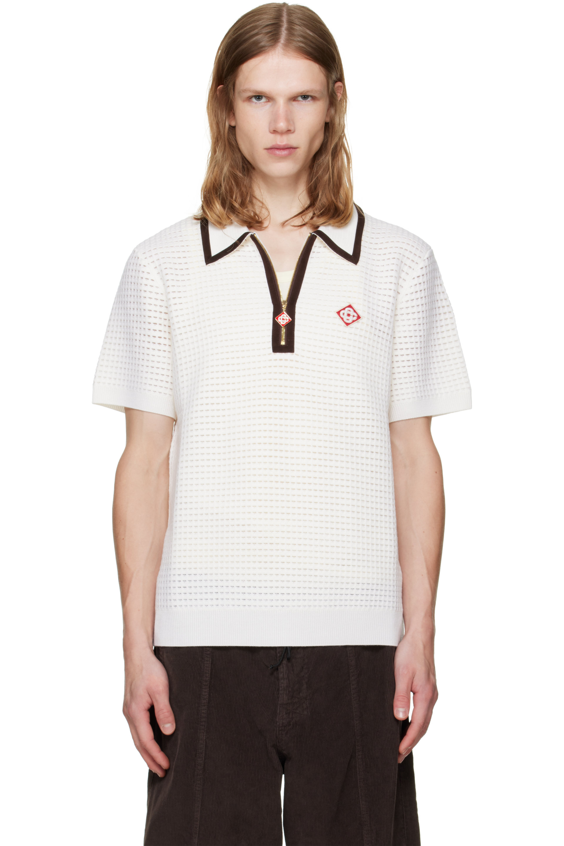 Casablanca - White Wool Waffle Stitch Short Sleeve Polo