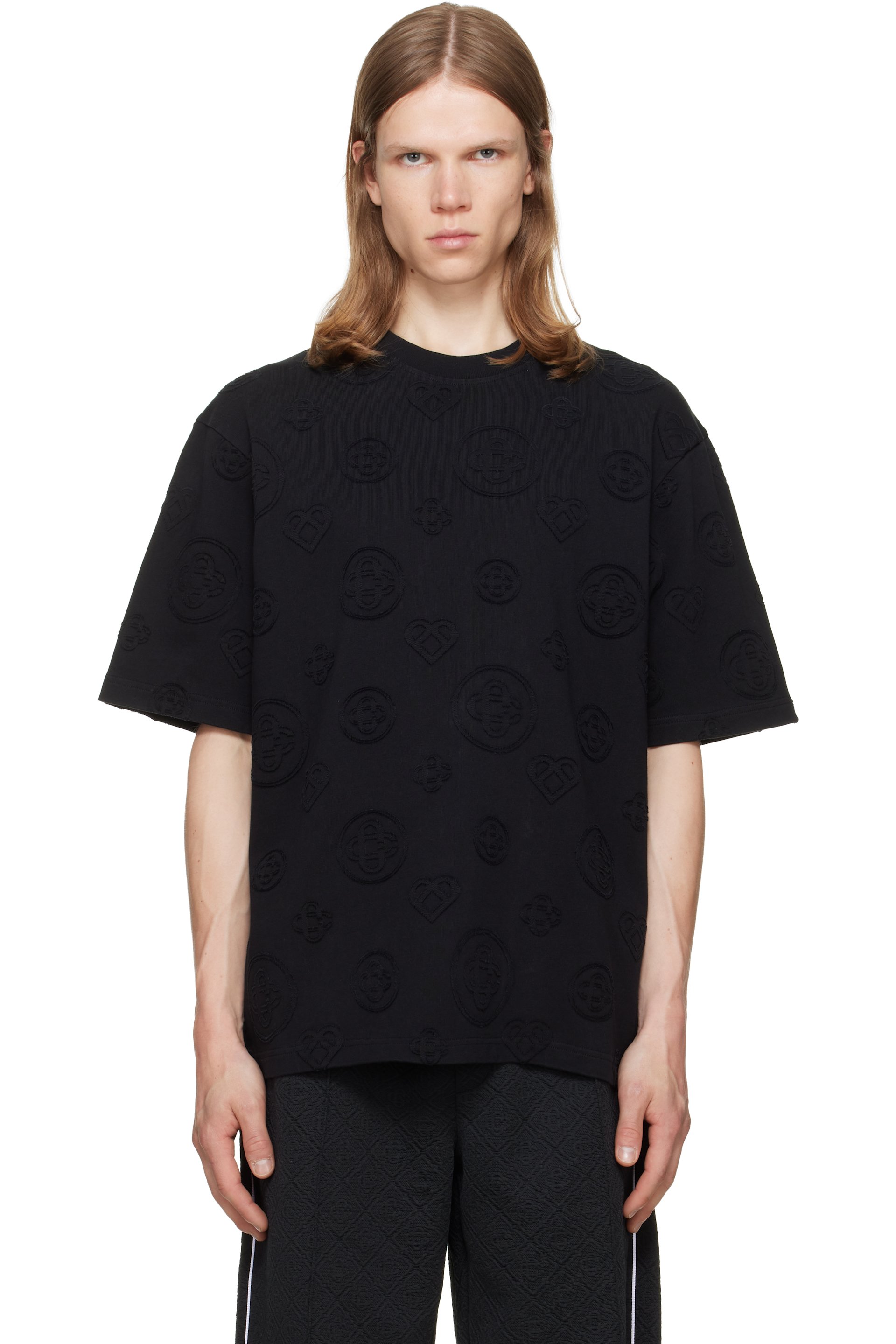 Casablanca - Black Applique Monogram Oversized Short Sleeve T‑shirt