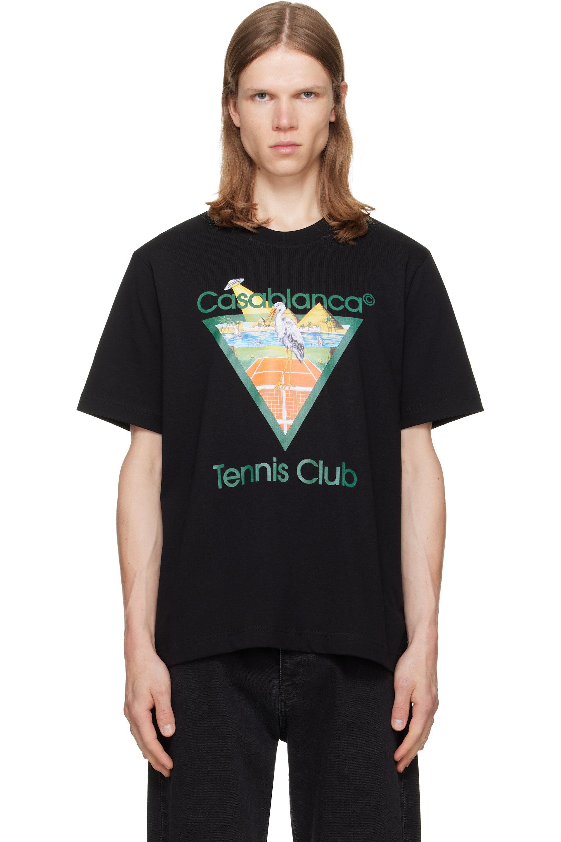 Casablanca - Black Tennis Club Icon Pyramid Abduction Short Sleeve T‑shirt
