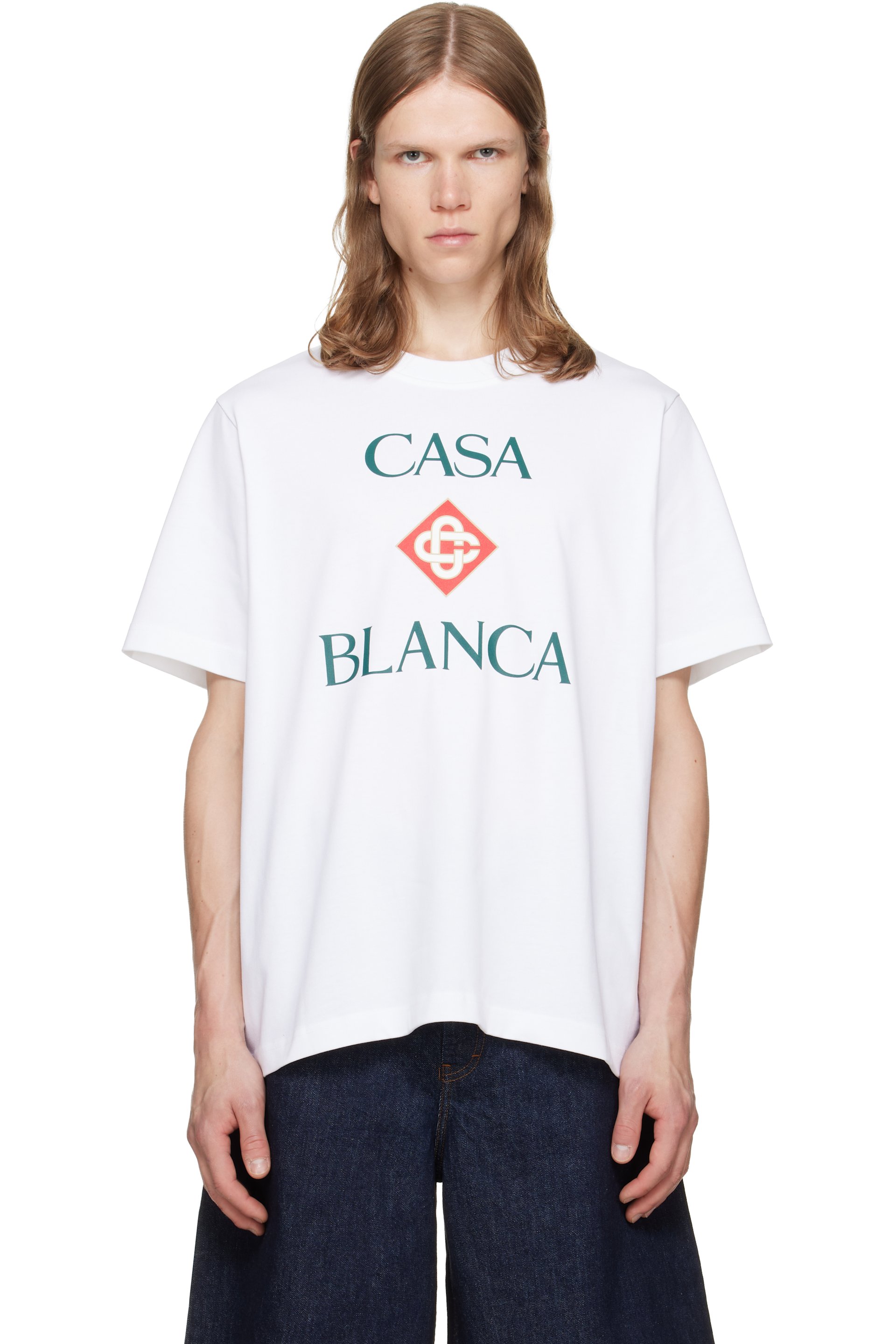 Casablanca - White 'Casablanca' Diamond Logo Short Sleeve T-shirt