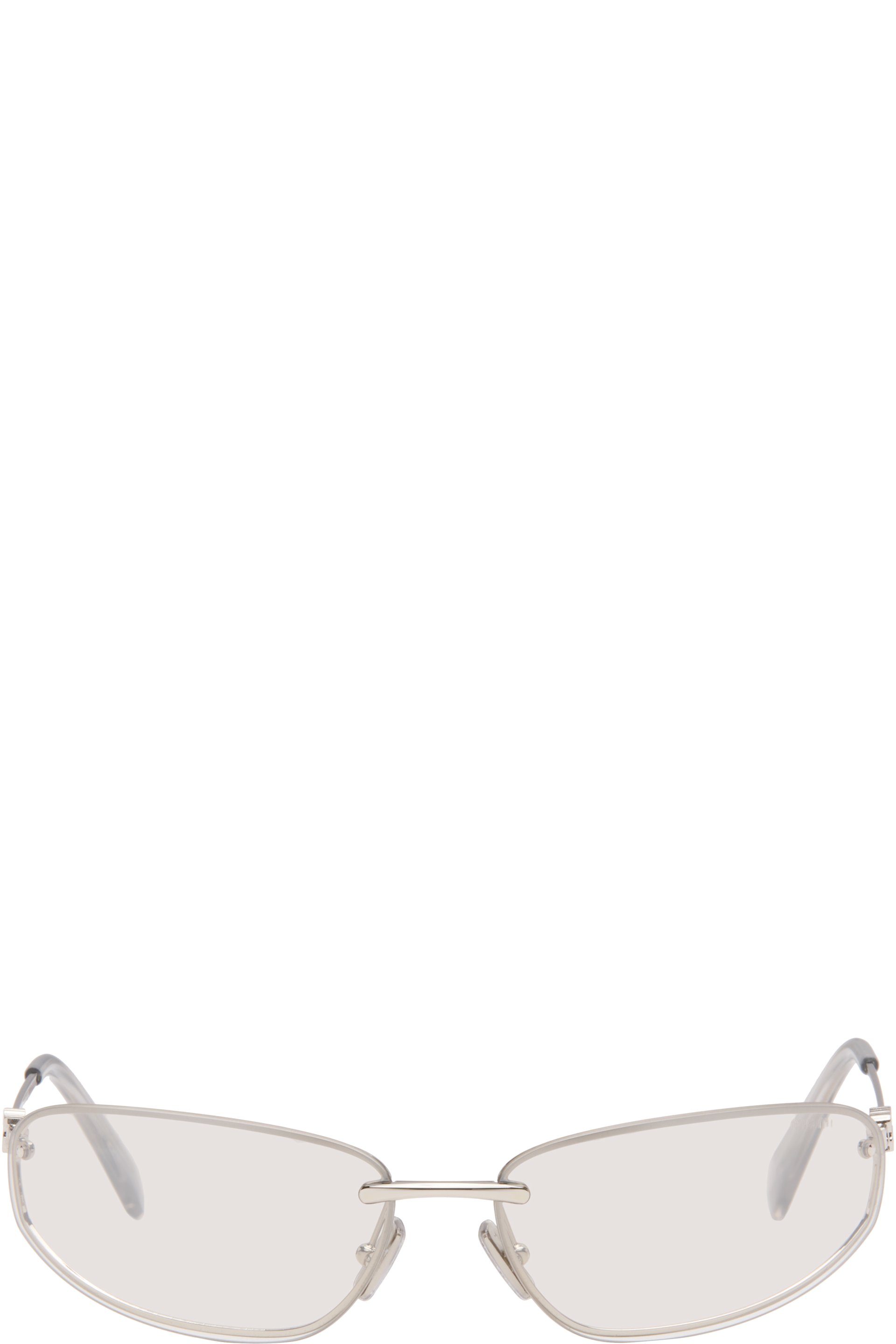Miu Miu Eyewear - Silver Rimless Metal Oval Sunglasses