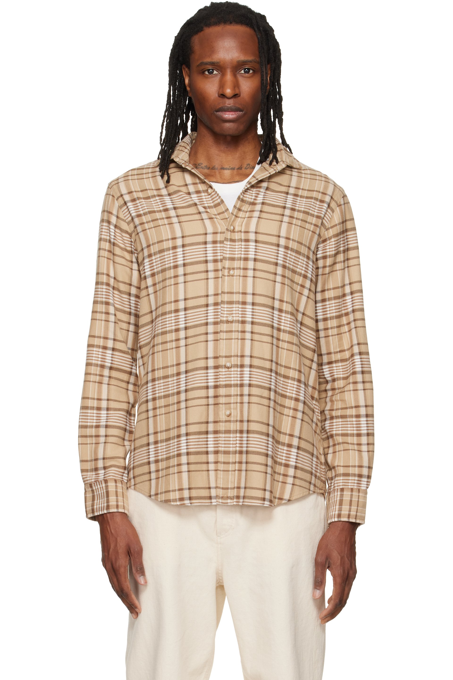 Polo Ralph Lauren - Brown & Beige Long Sleeve Spread Collar Sport Shirt