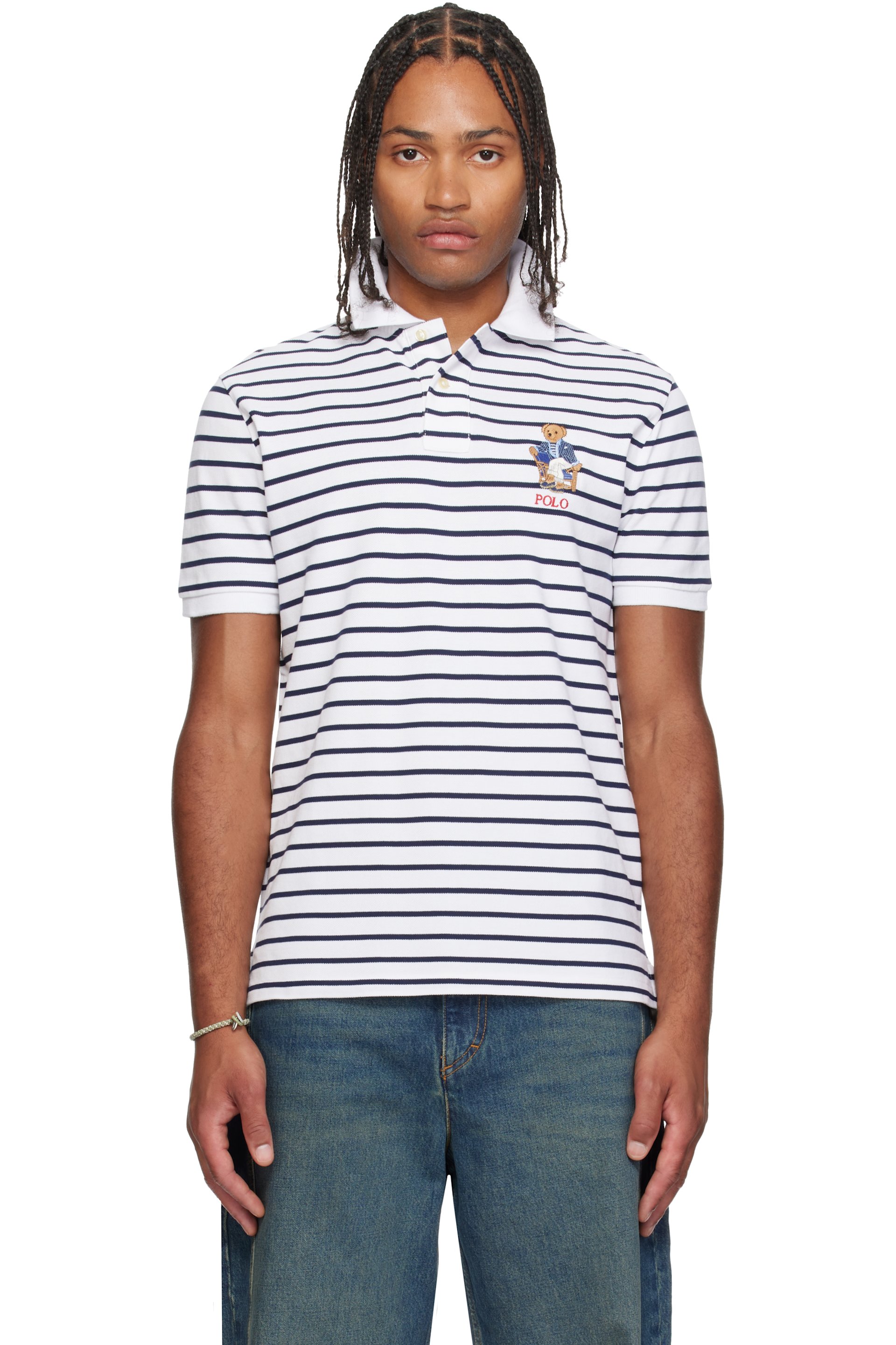 Polo Ralph Lauren - White & Navy Slim Fit Polo Bear Polo