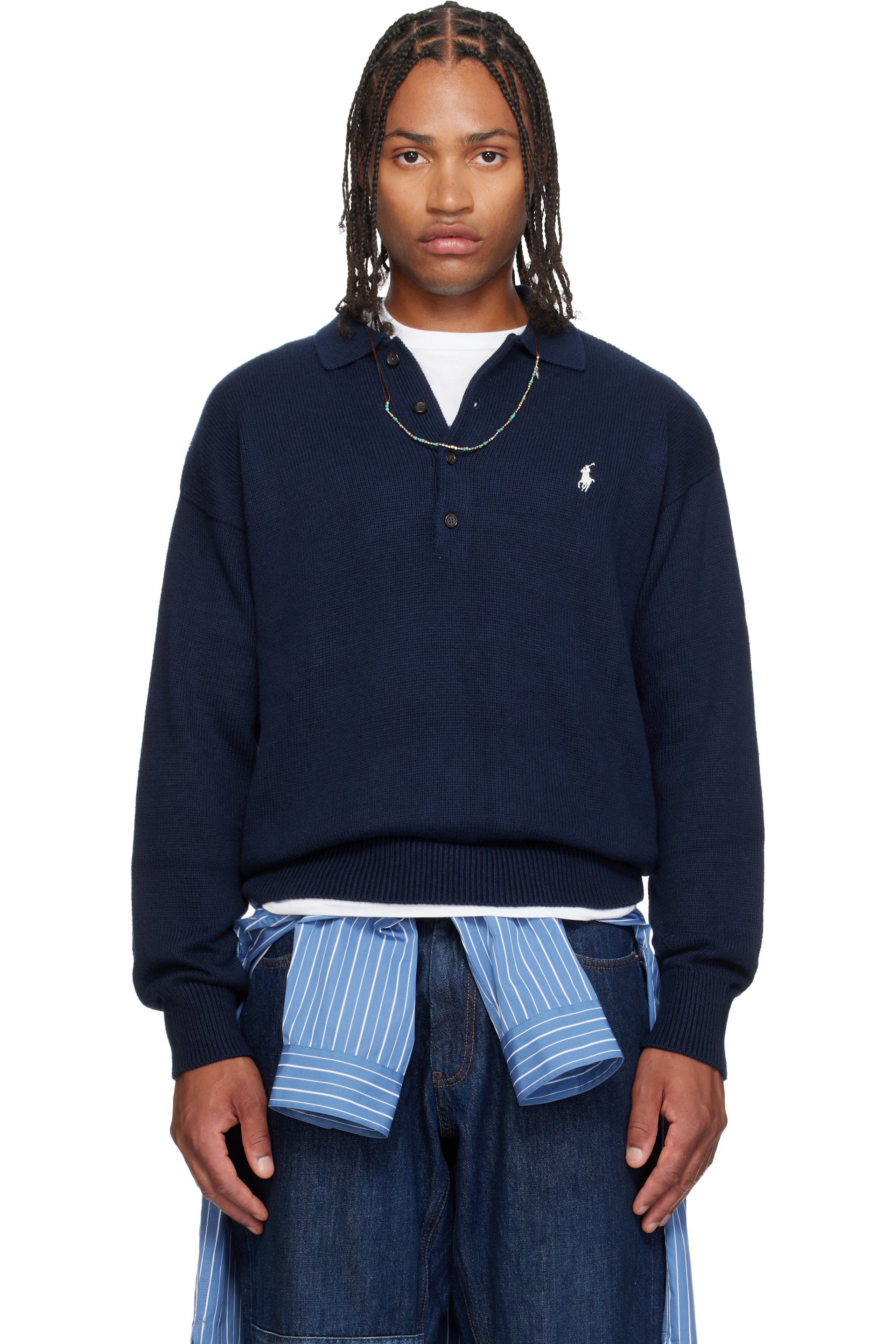 Polo Ralph Lauren - Polo à manches longues bleu marine en coton