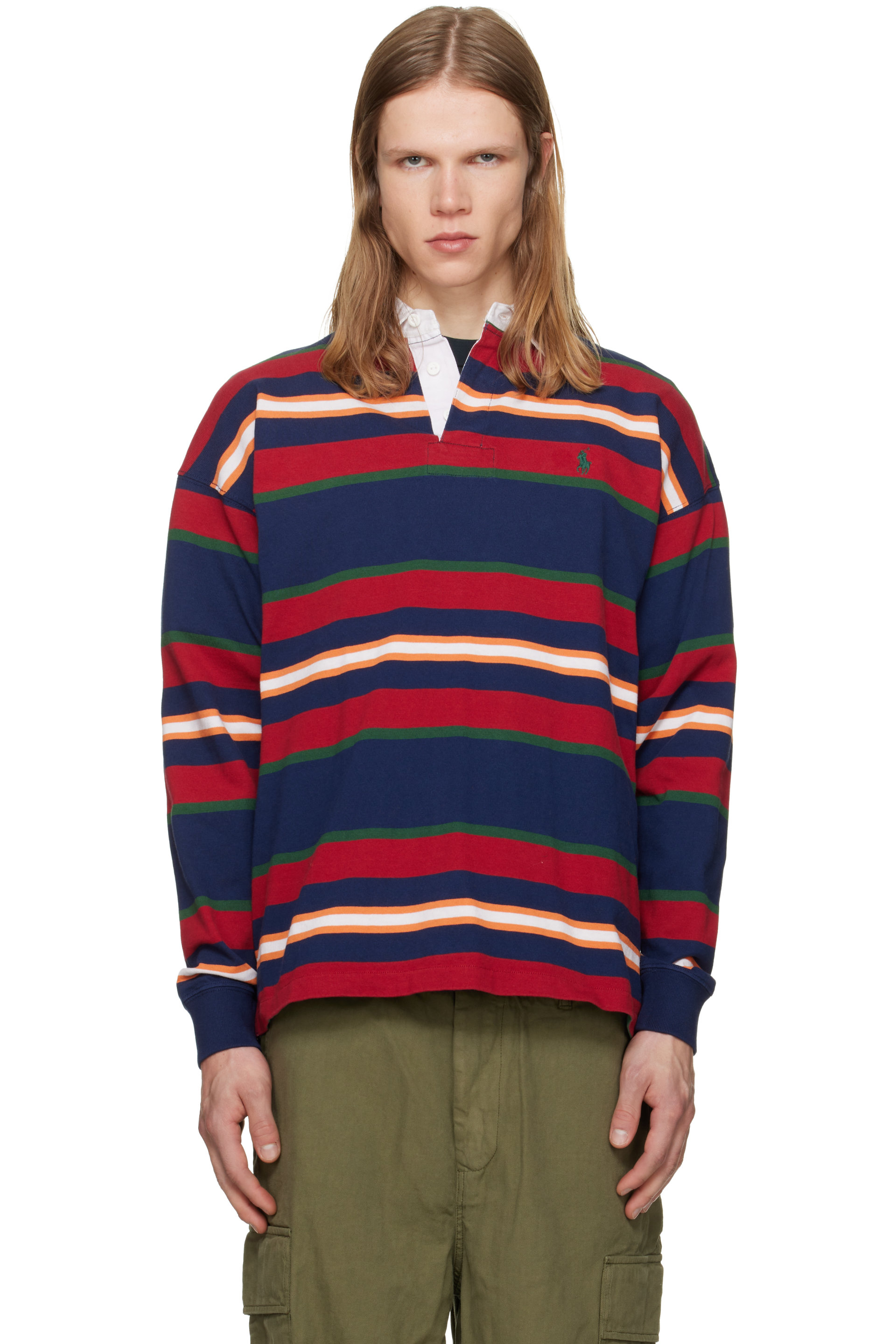 Polo Ralph Lauren - ネイビー＆レッド ビッグフィット ボーダー ジャージ ラガーシャツ