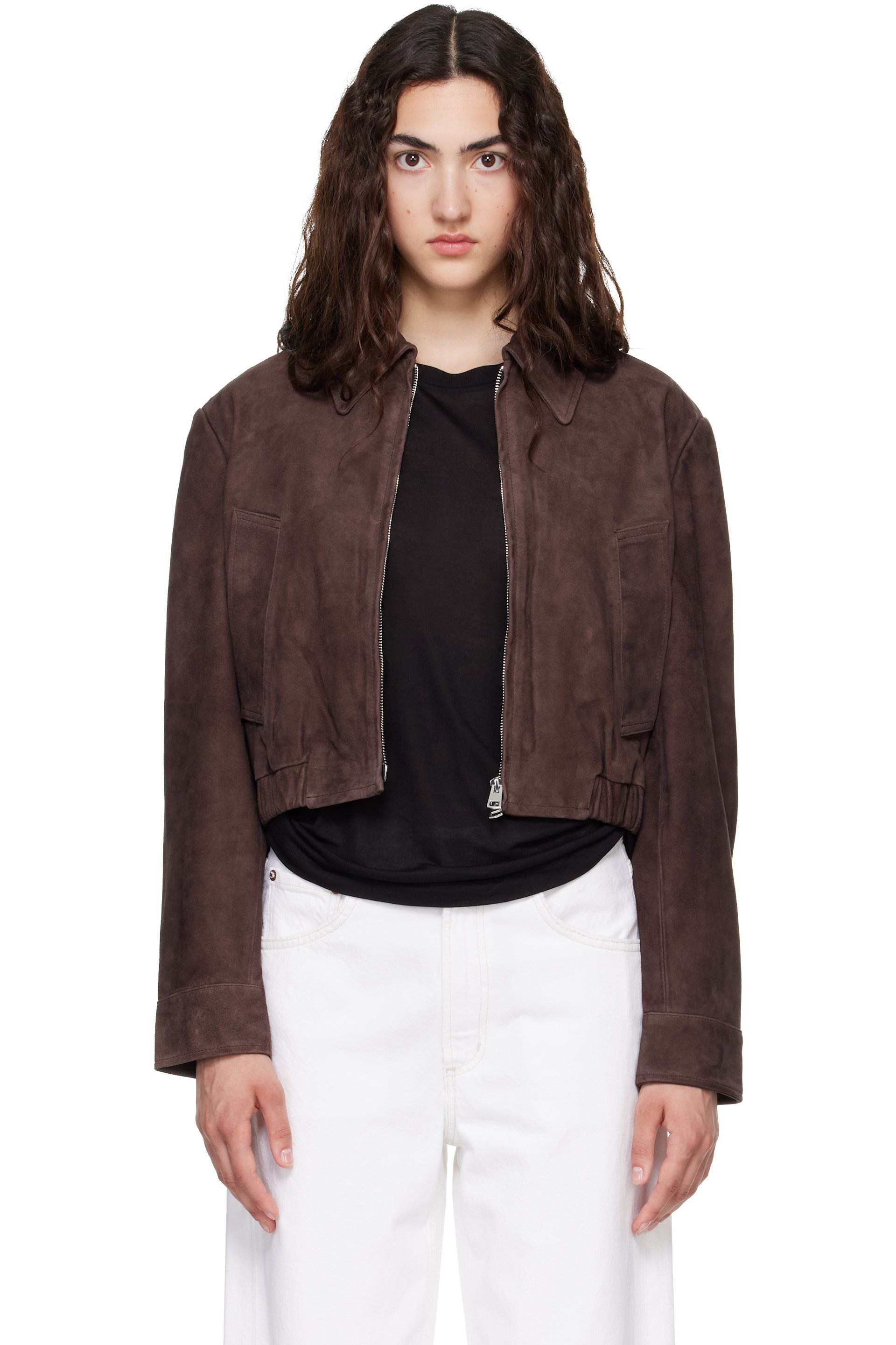 AGOLDE - Brown Nahla Cropped Suede Jacket