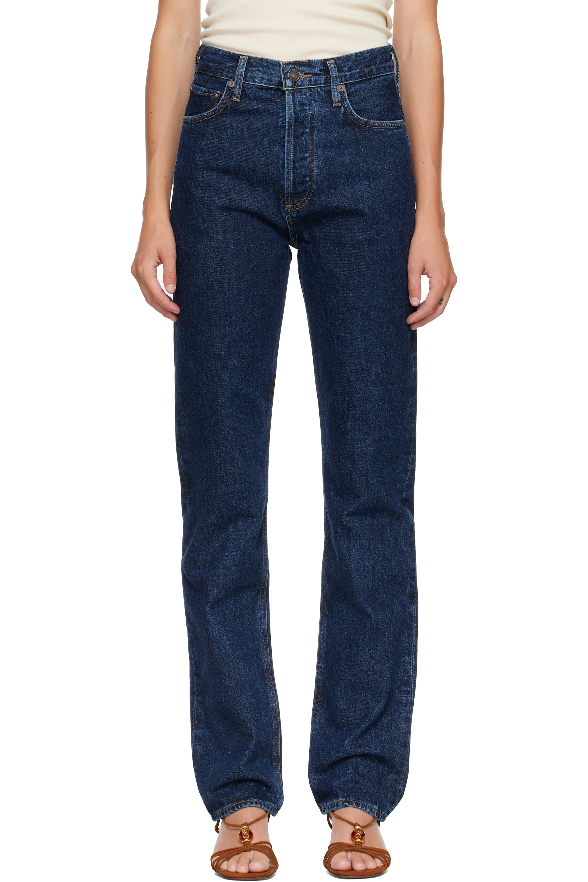 AGOLDE - Navy 90's Pinch Waist High Rise Straight Jeans