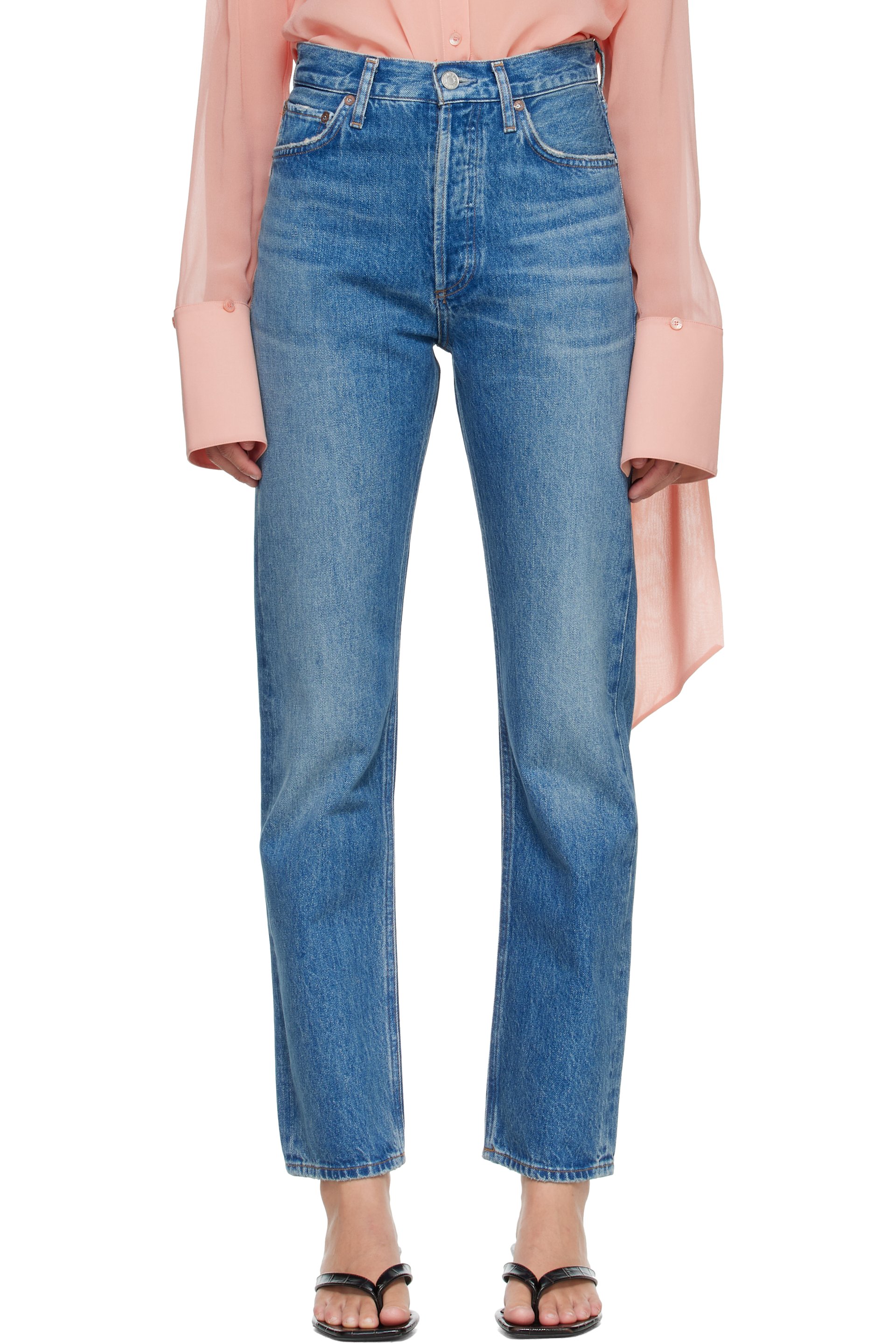 AGOLDE - Blue 90's Pinch Waist High Rise Straight Jeans