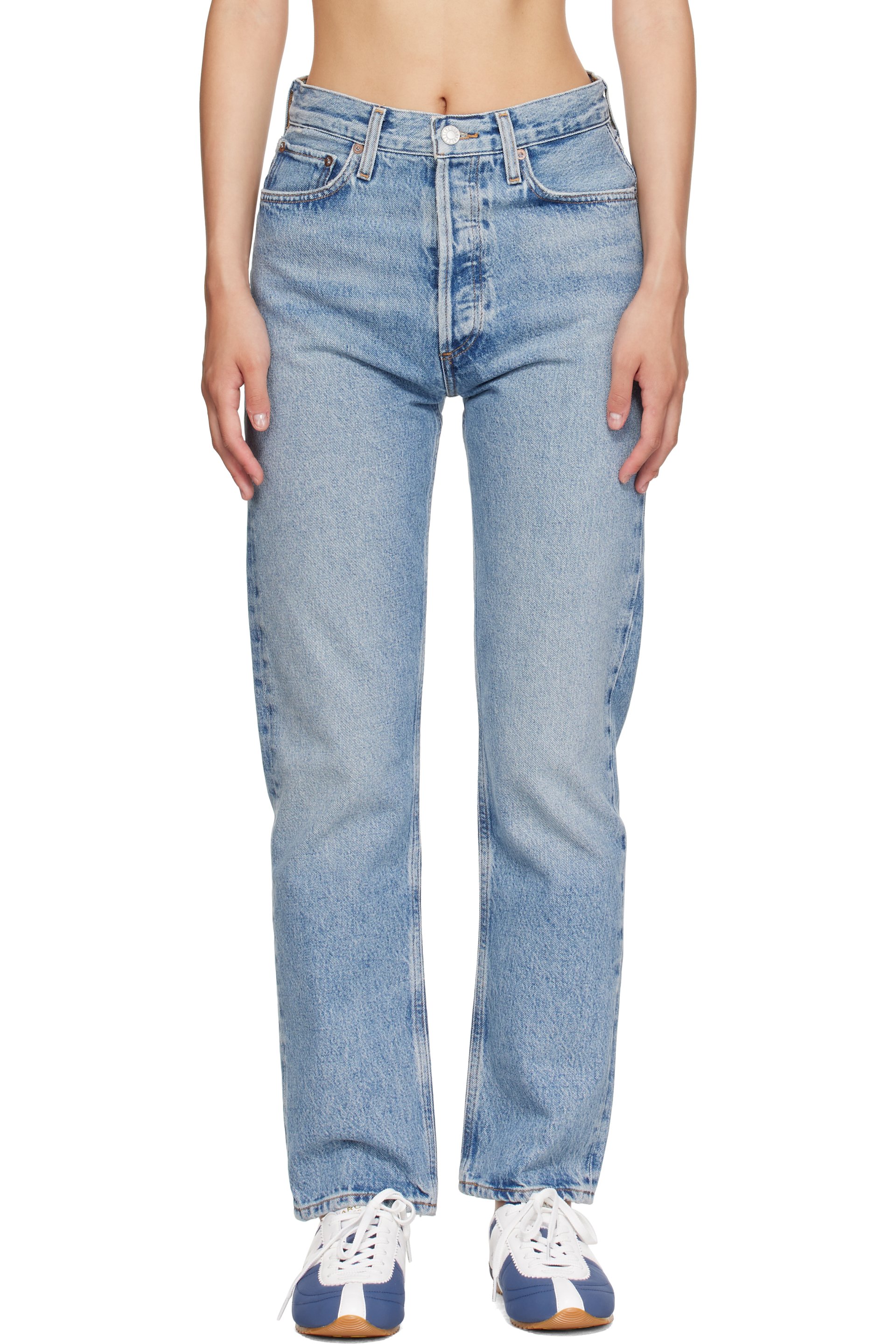 AGOLDE - Blue 90's Pinch Waist High Rise Straight Jeans
