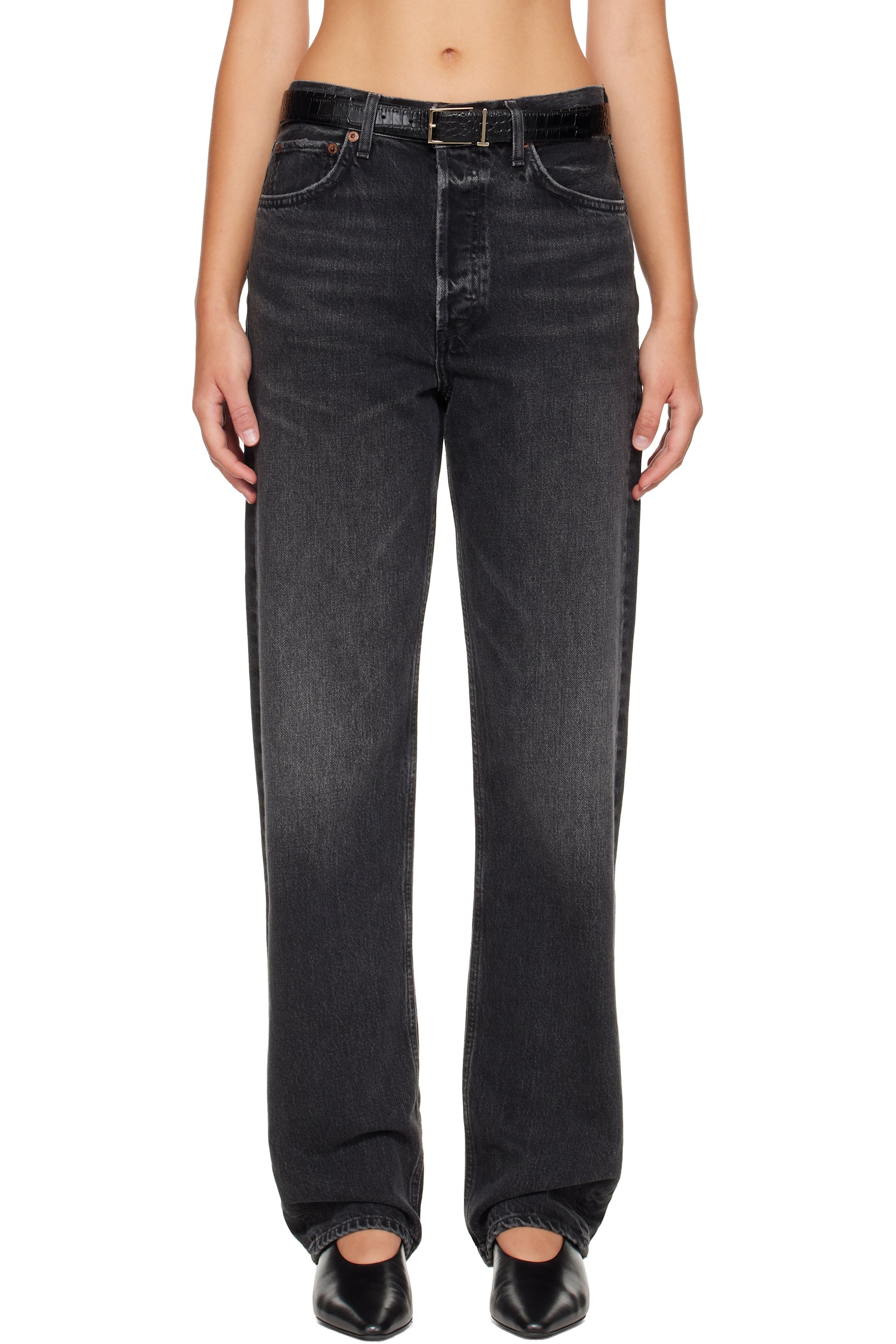 AGOLDE - Black 90's Mid Rise Straight Jeans