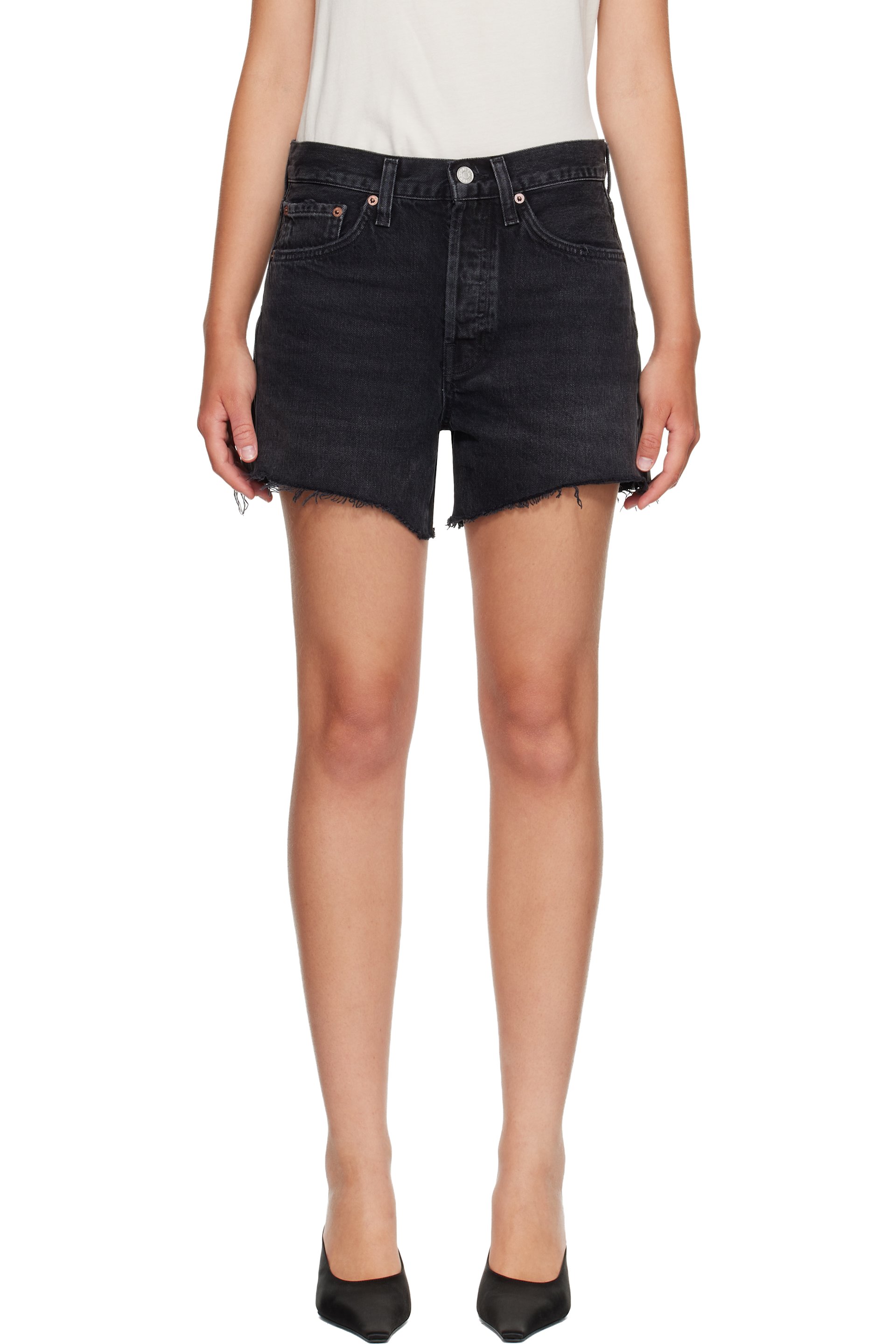 AGOLDE - Black Parker Long Denim Shorts