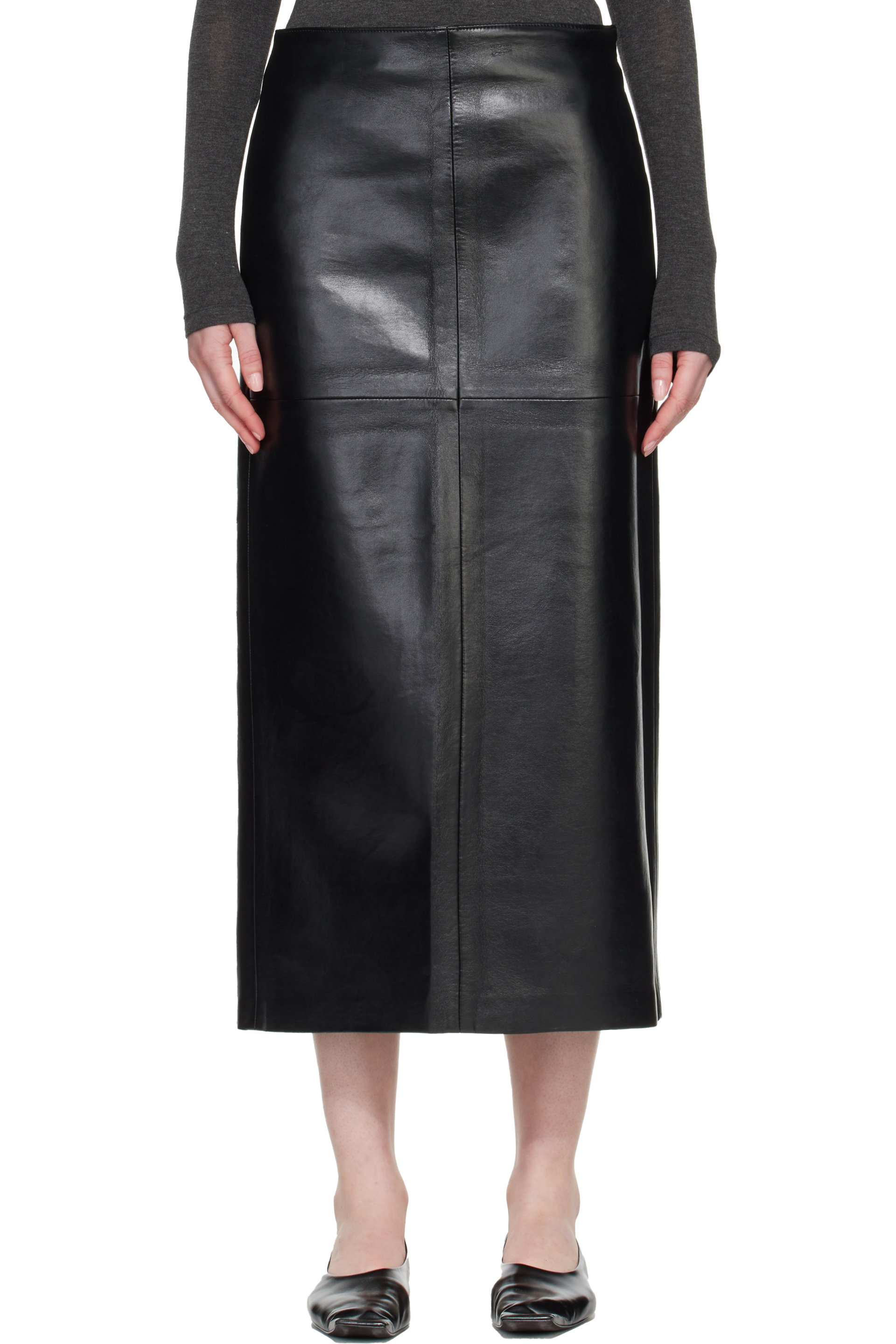 AGOLDE - Black Recycled Leather Hikson Midi Skirt