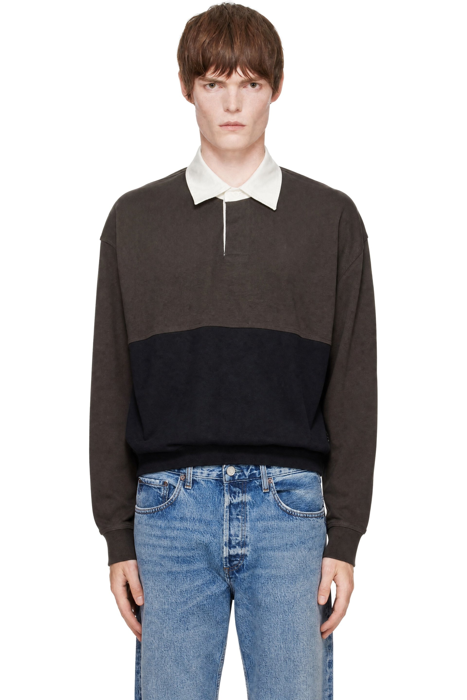 AGOLDE - Brown & Black Blocked Rugby Polo