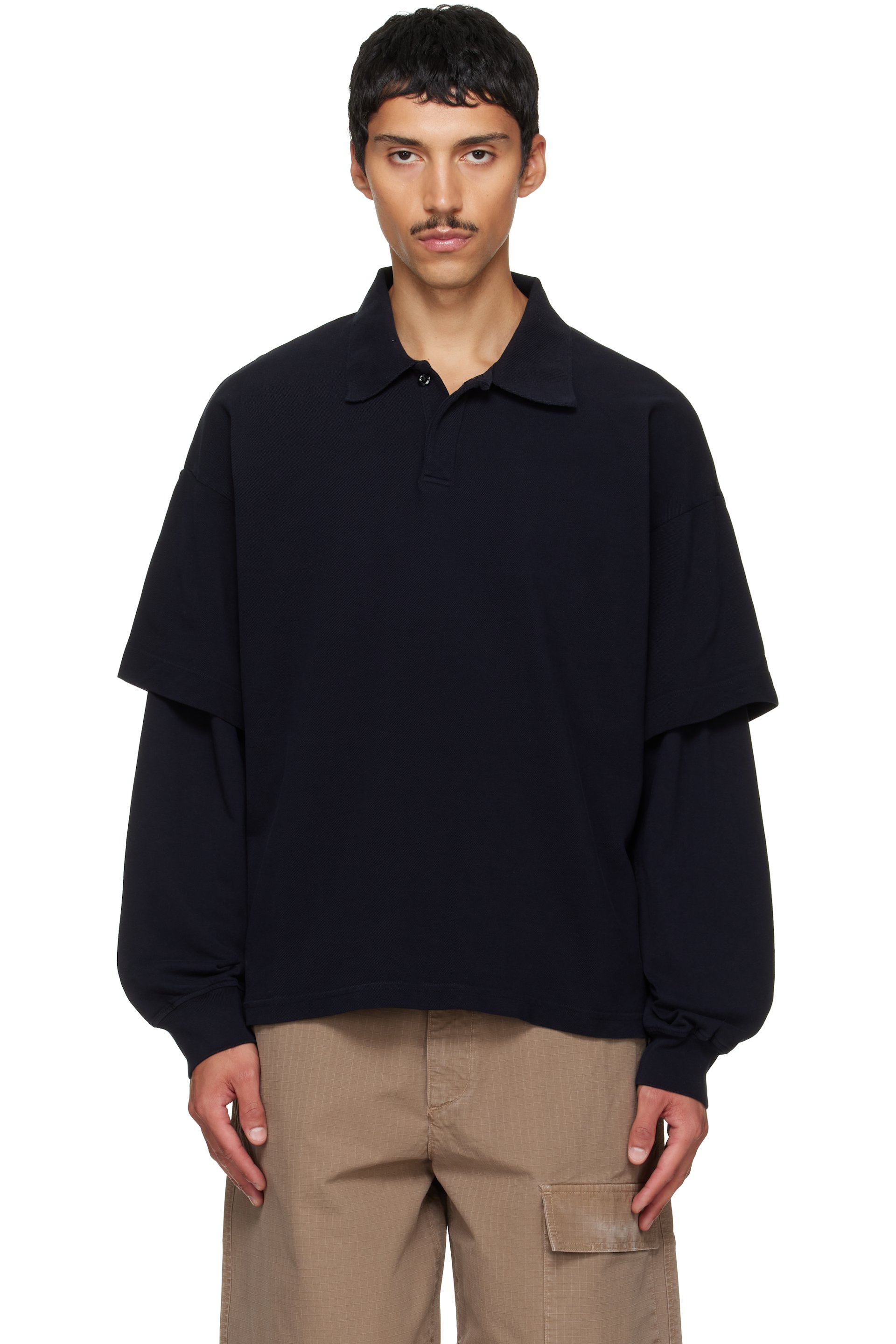 AGOLDE - Navy Curren Double Sleeve Polo