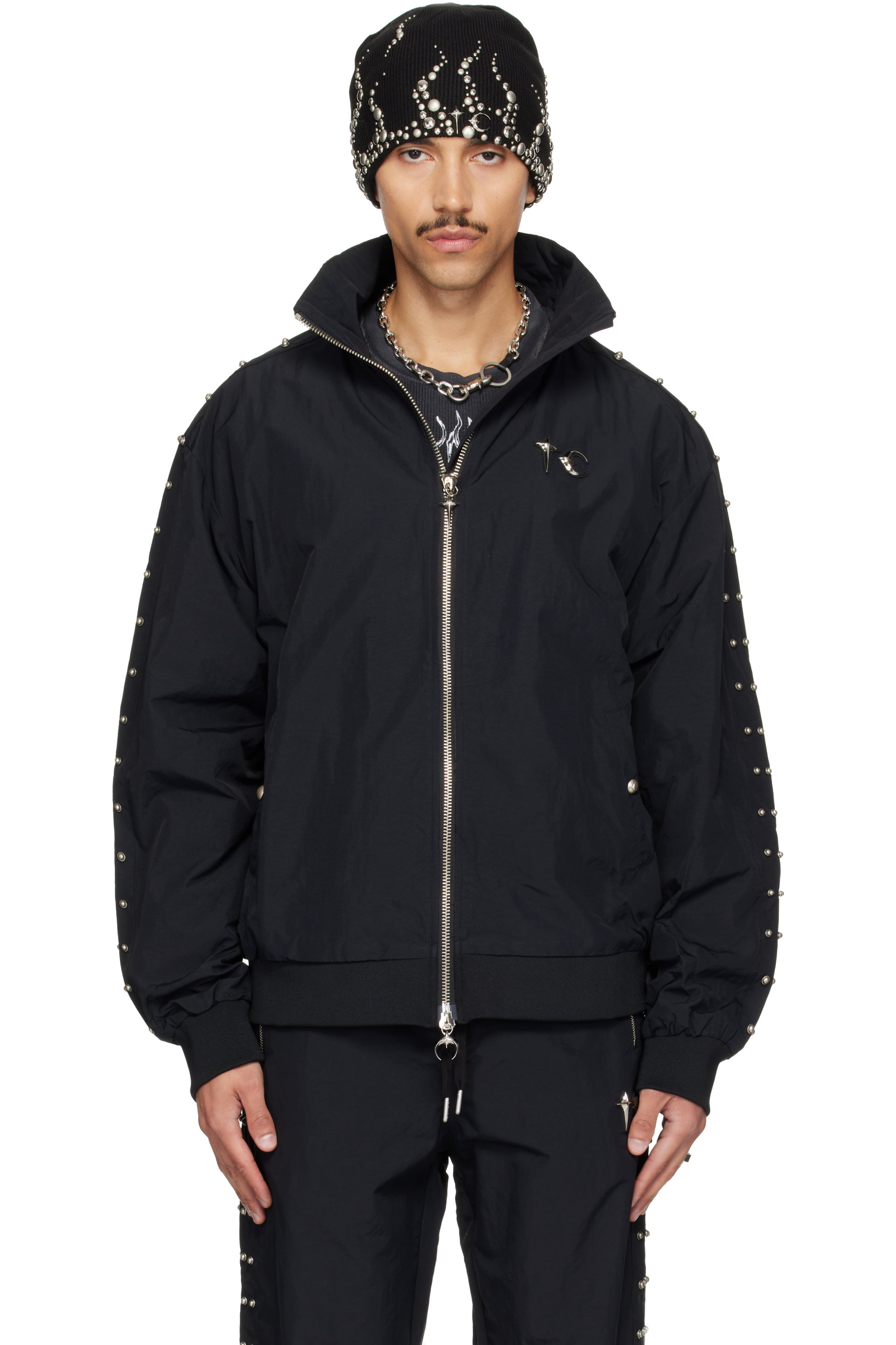 Thug Club - Black Triple Line Stud Track Jacket