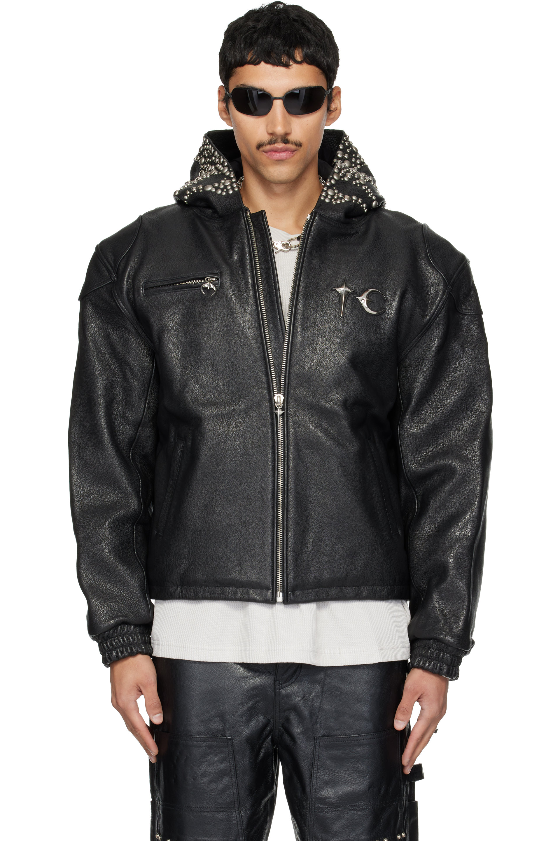 Thug Club - Black TC Hothead Three Riding Skull Leather Jacket