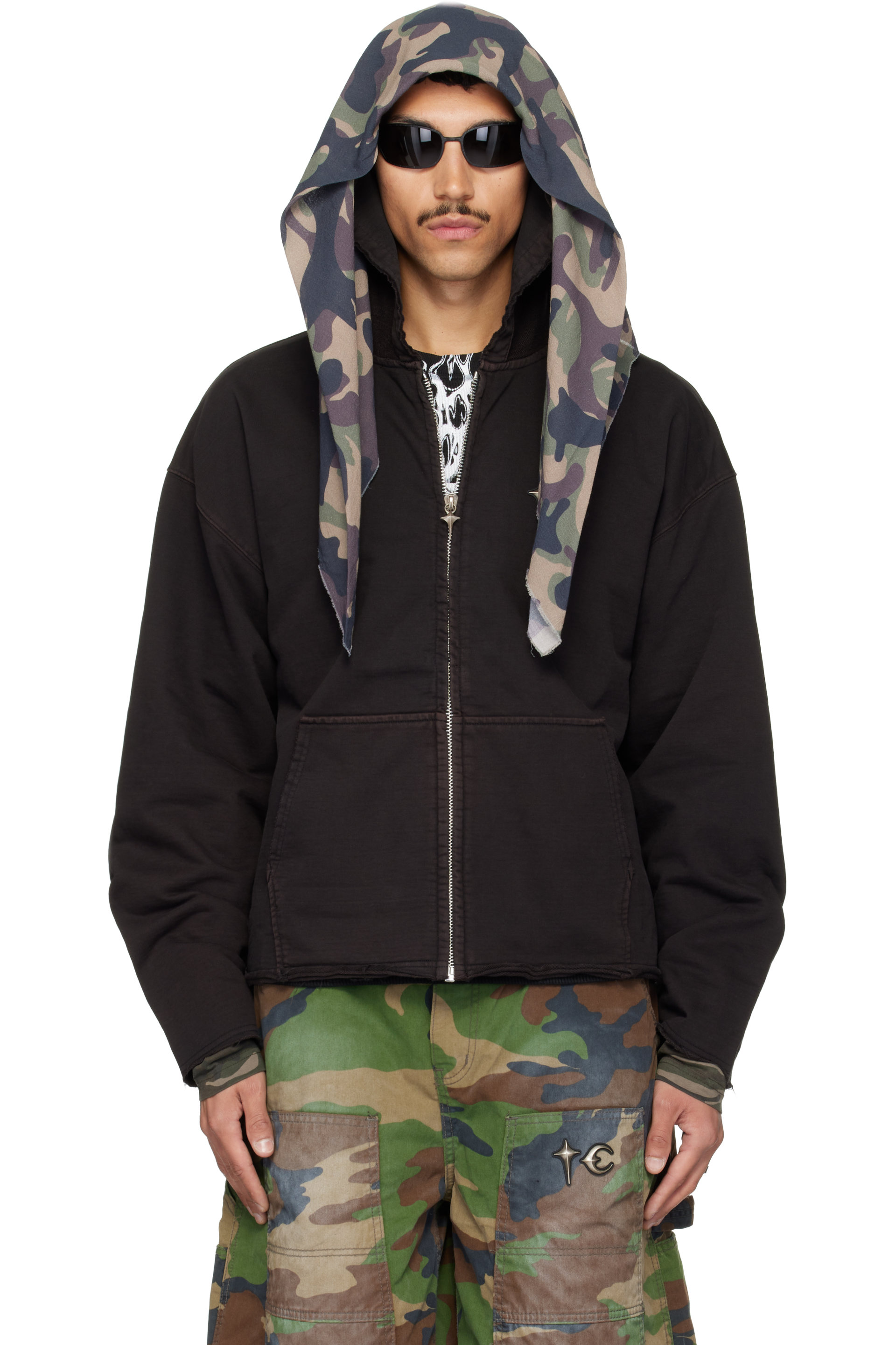 Thug Club - Pull à capuche noir à glissière et à foulard intégré